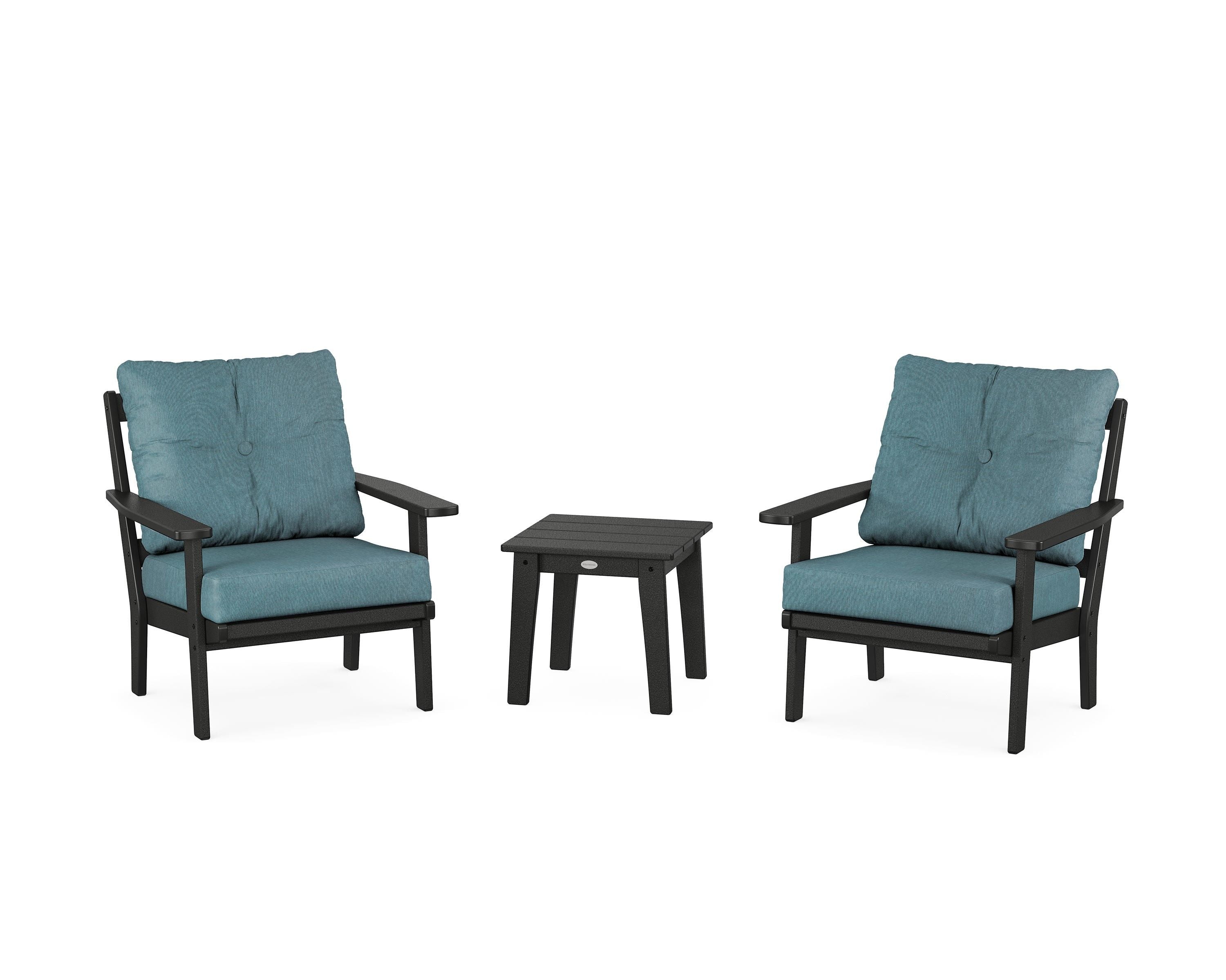 POLYWOOD Prairie 3-Piece Deep Seating Set in Black / Ocean Teal