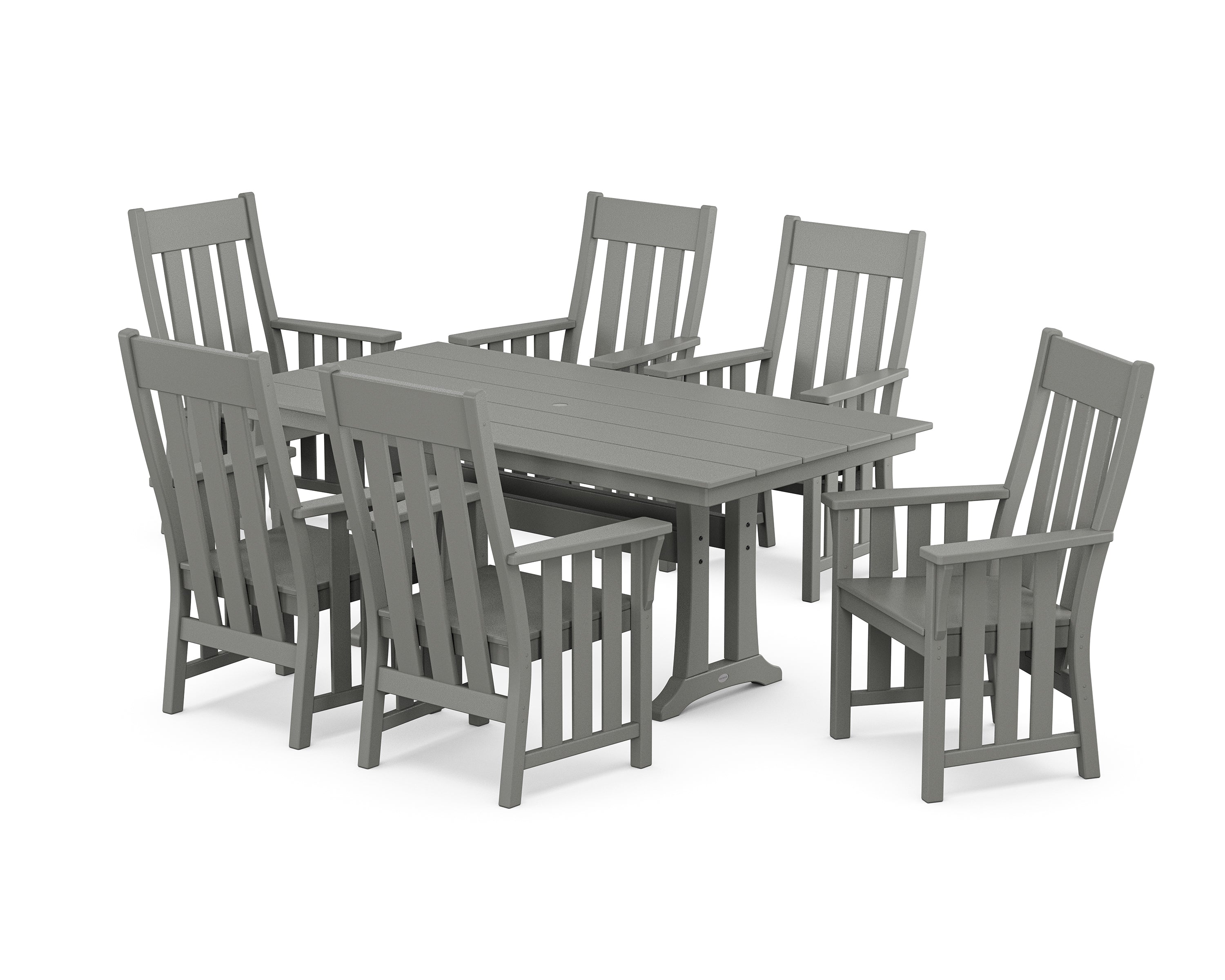 Martha Stewart by POLYWOOD Acadia Arm Chair 7-Piece Farmhouse Dining Set with Trestle Legs in Slate Grey