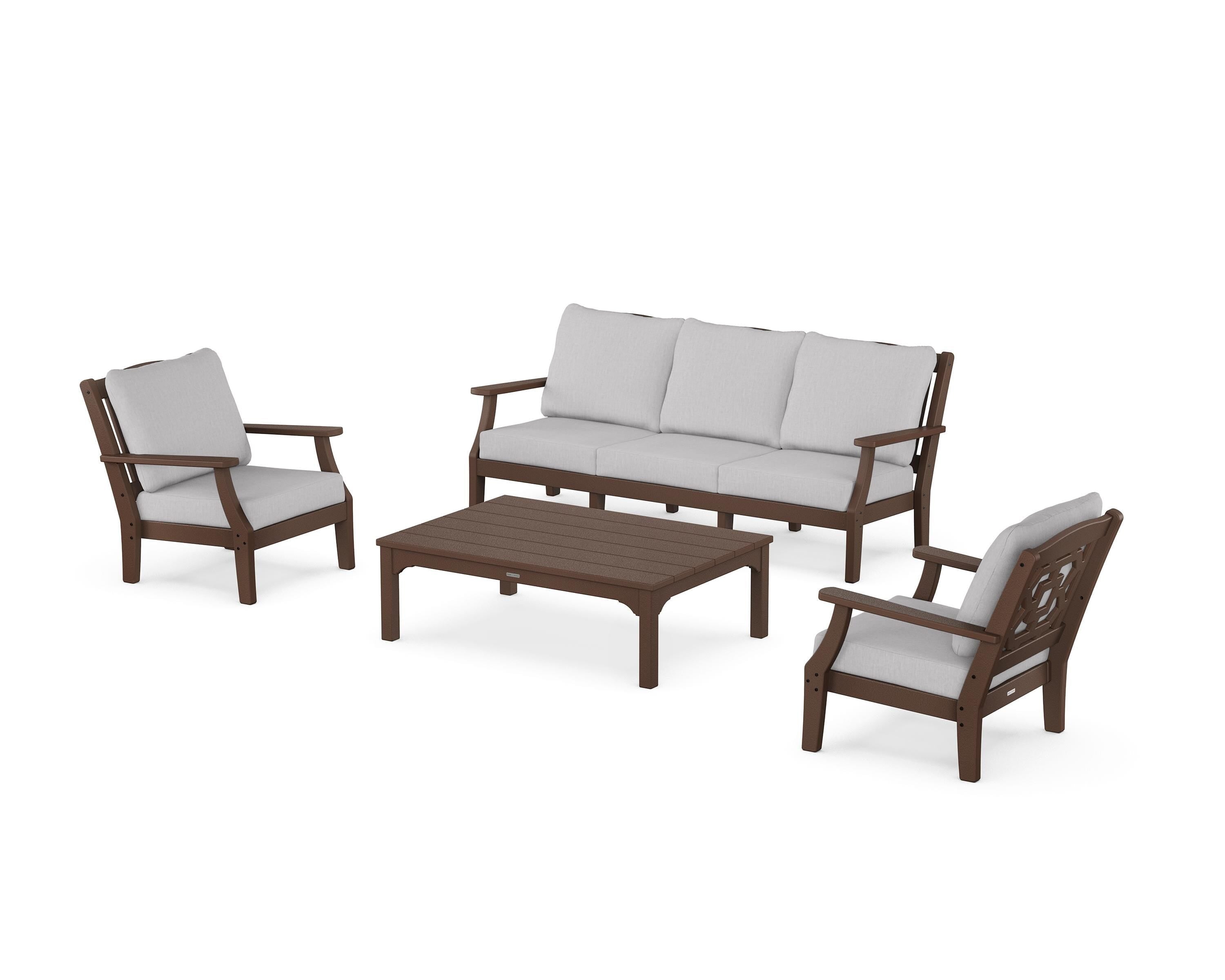 Martha Stewart by POLYWOOD Chinoiserie 4-Piece Deep Seating Set with Sofa in Mahogany / Granite