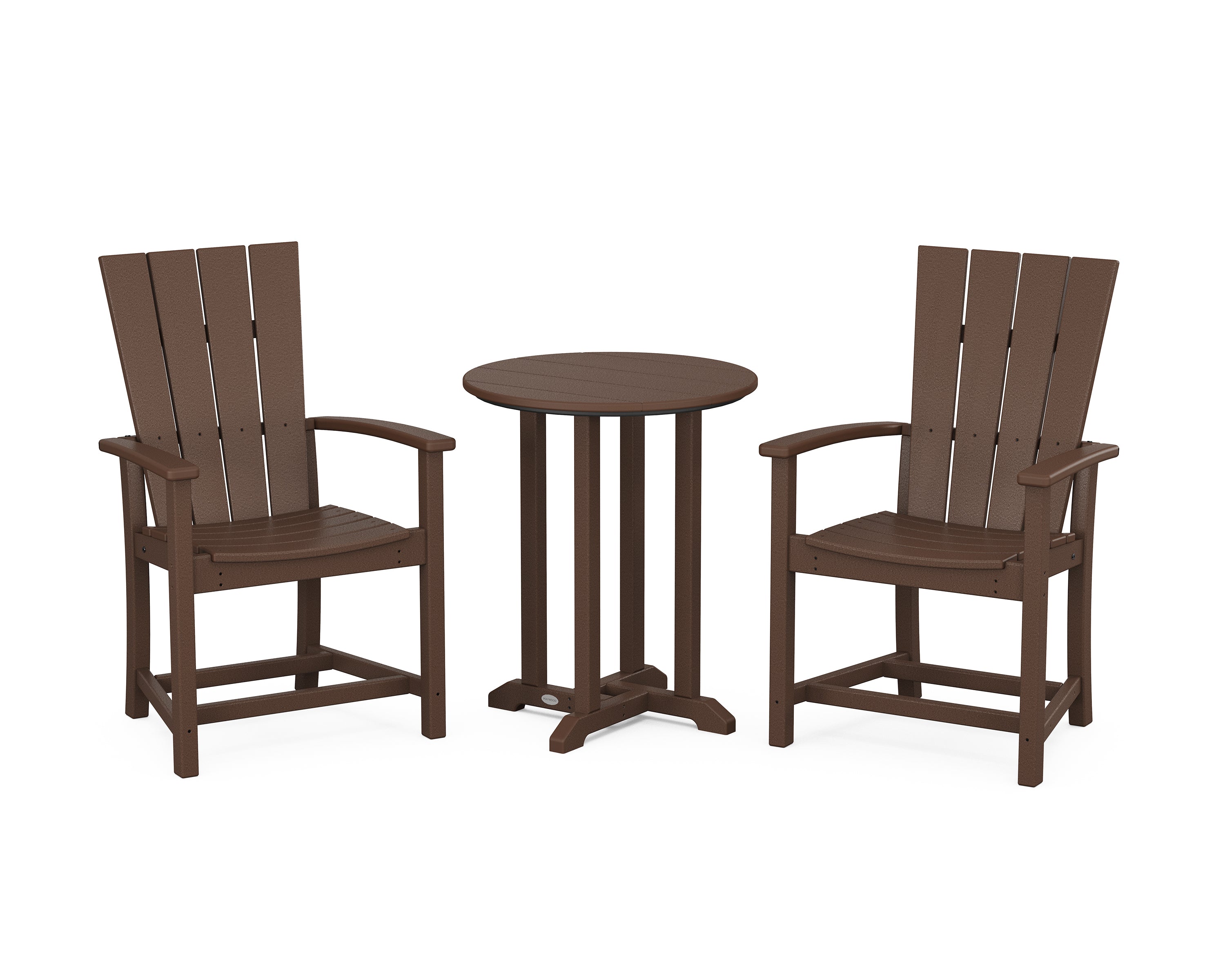 POLYWOOD Quattro 3-Piece Round Farmhouse Bistro Dining Set in Mahogany