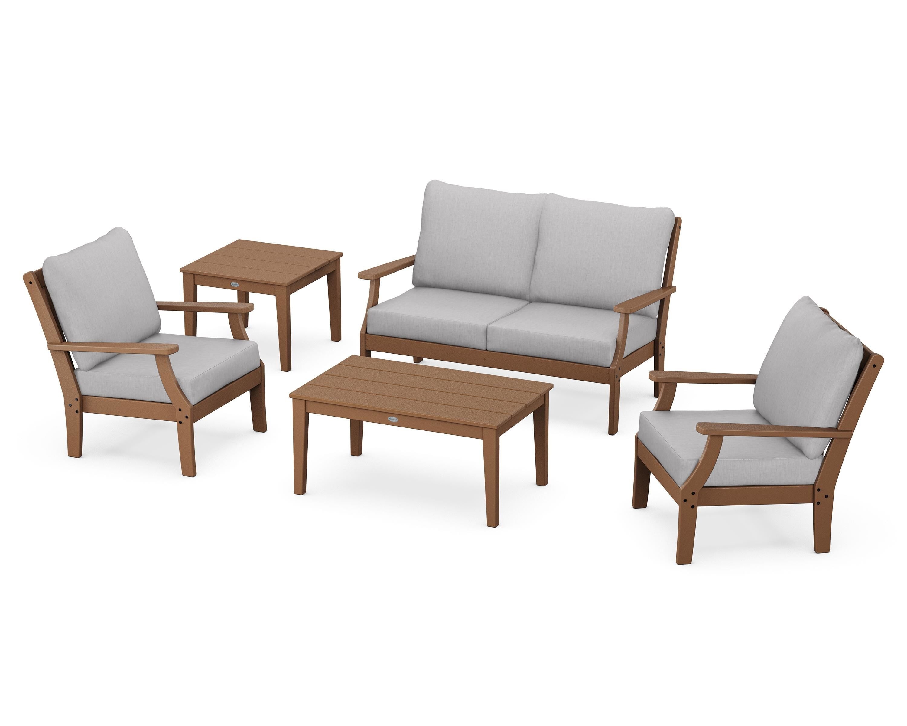 POLYWOOD Braxton 5-Piece Deep Seating Set in Teak / Granite