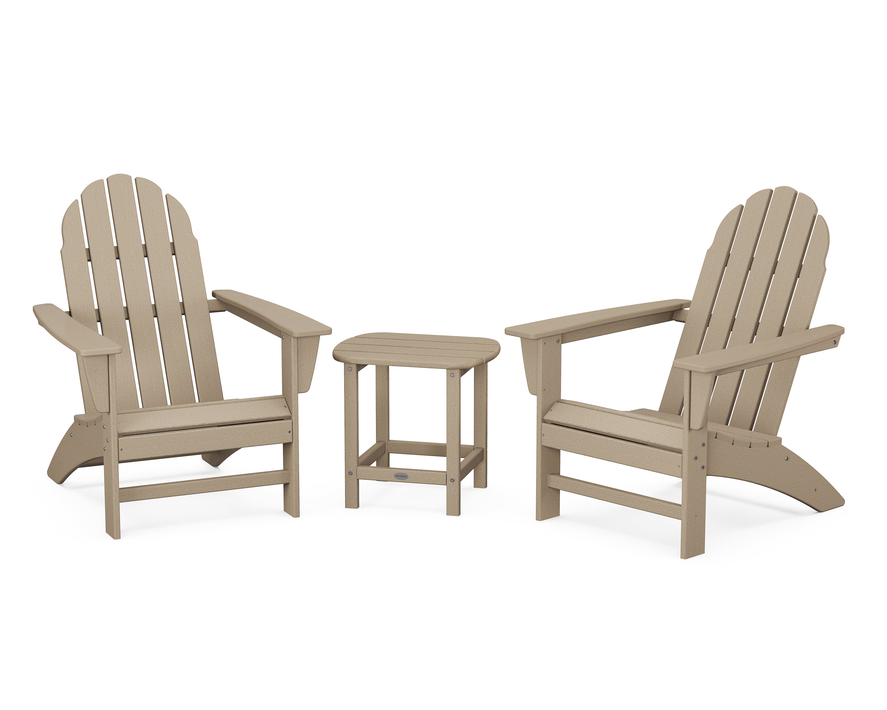 POLYWOOD® Vineyard 3-Piece Adirondack Set with South Beach 18" Side Table in Vintage Sahara