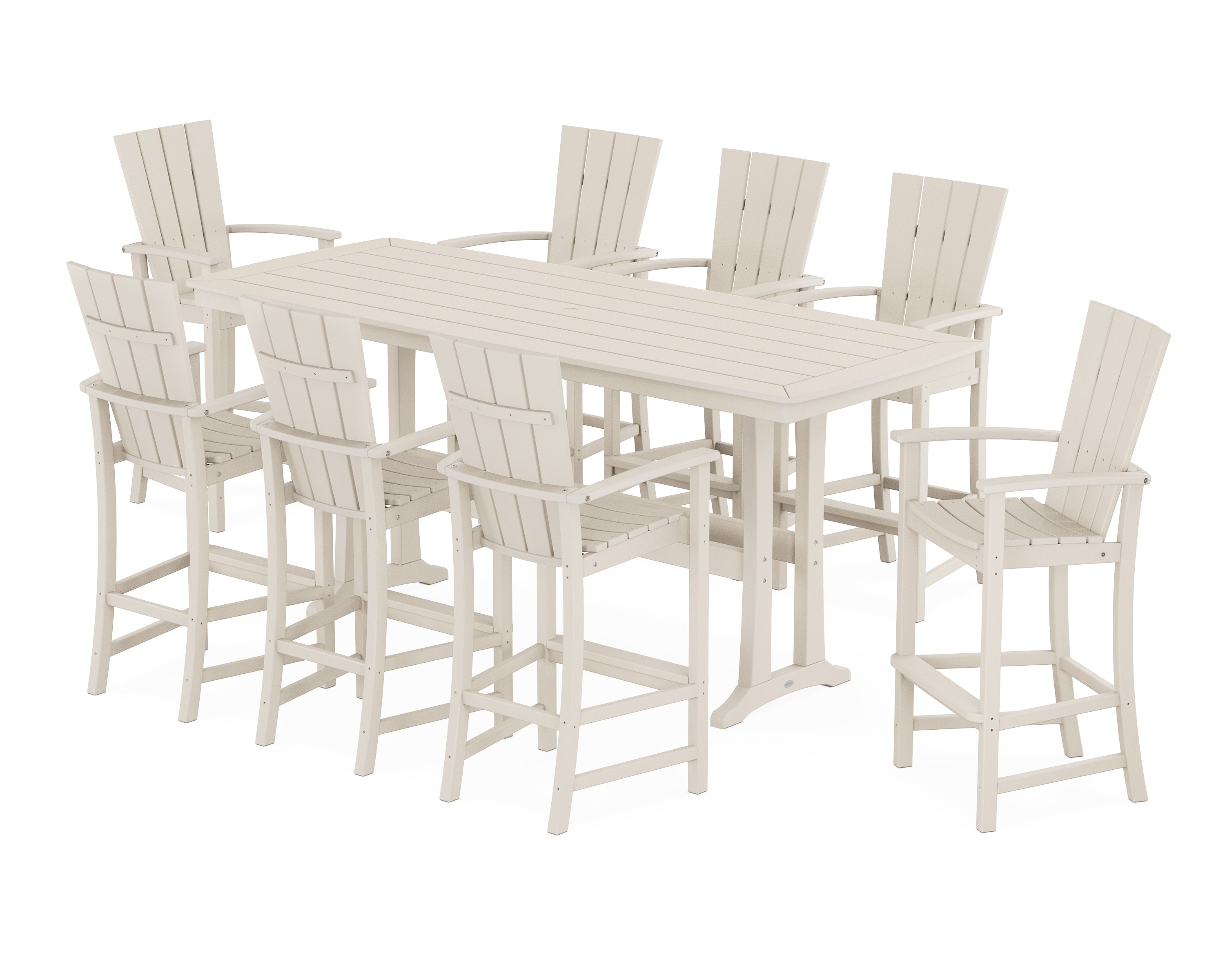 POLYWOOD Quattro Adirondack 9-Piece Bar Set with Trestle Legs in Sand