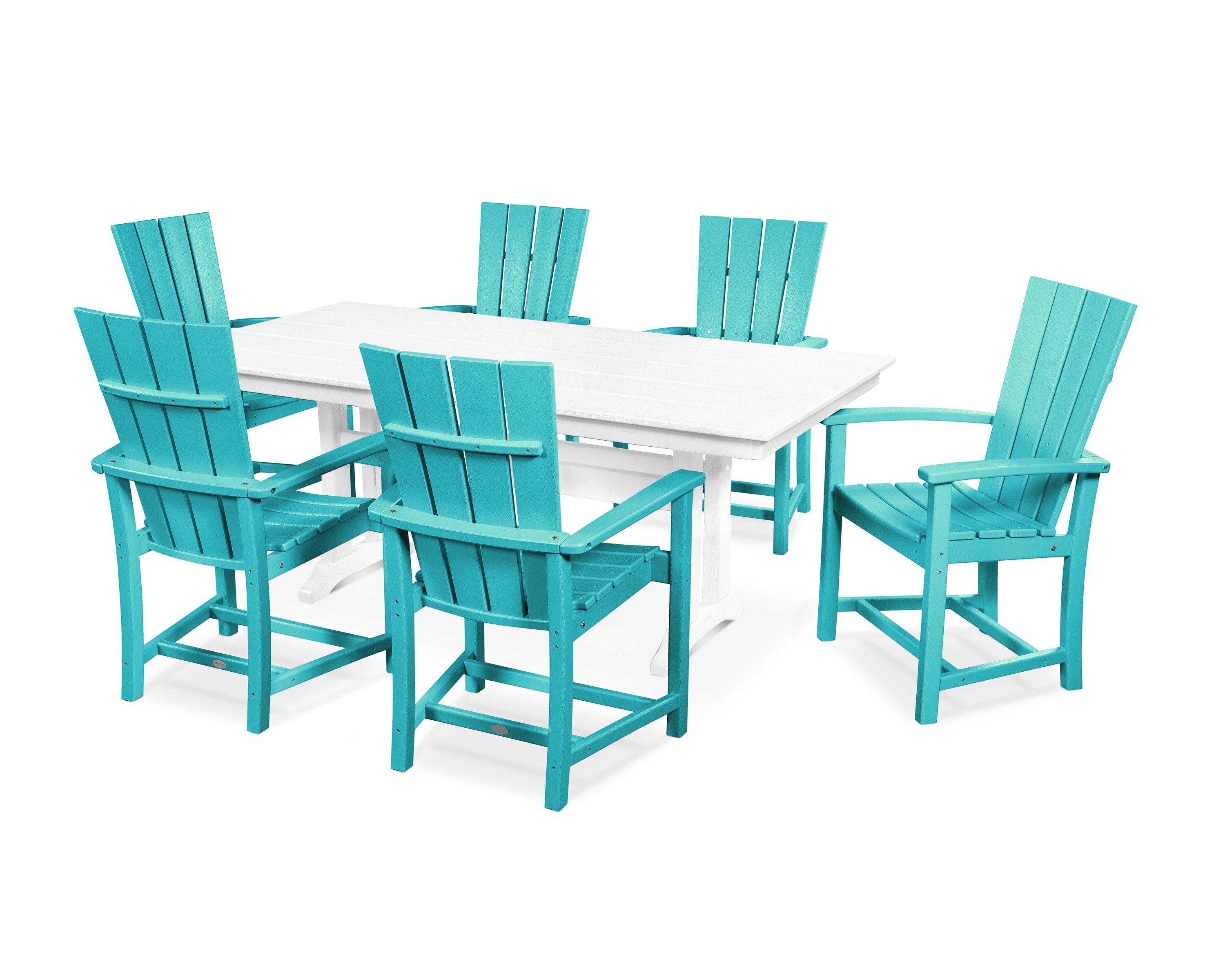 POLYWOOD® Quattro 7-Piece Farmhouse Dining Set with Trestle Legs in Aruba / White