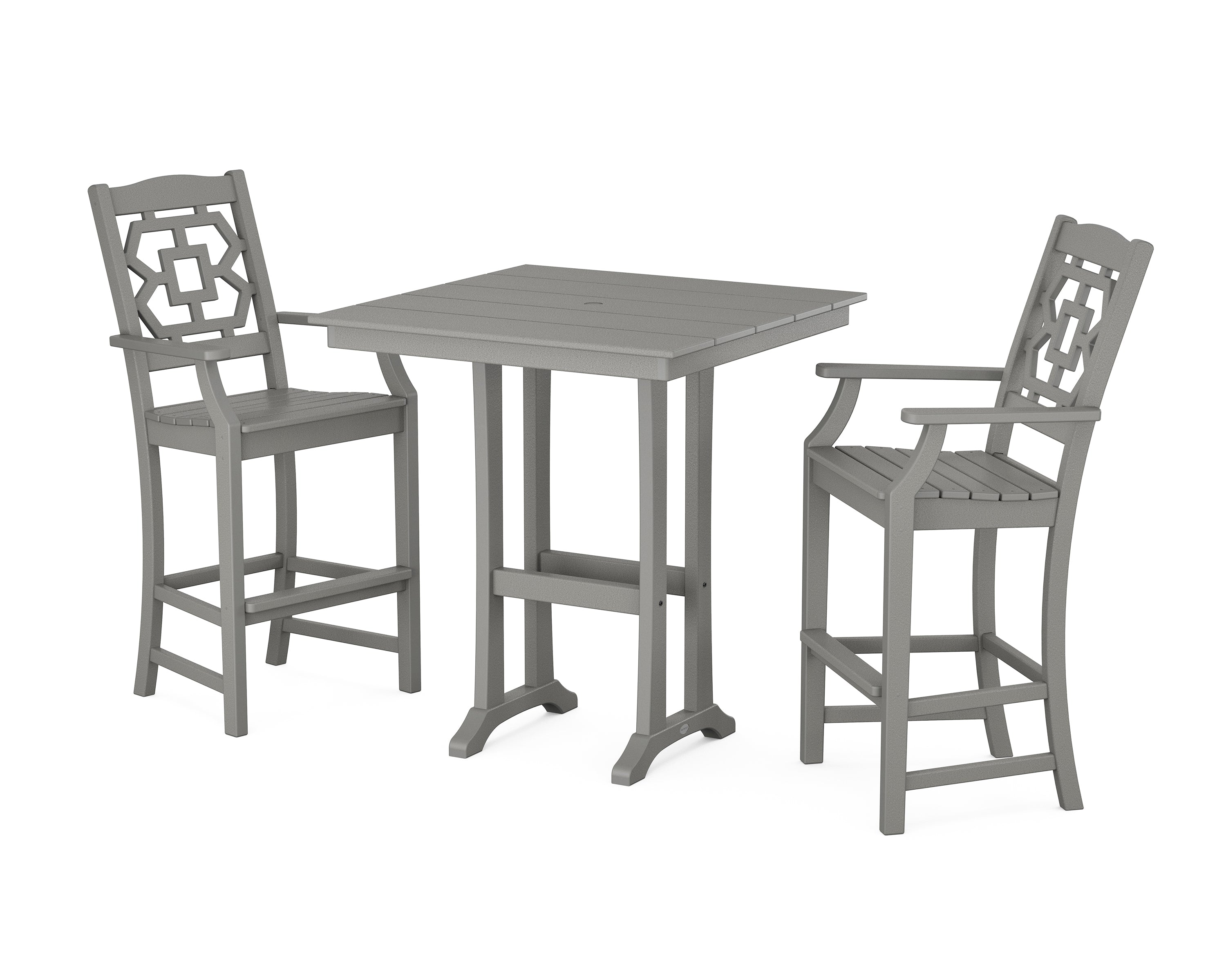 Martha Stewart by POLYWOOD® Chinoiserie 3-Piece Farmhouse Bar Set with Trestle Legs in Slate Grey