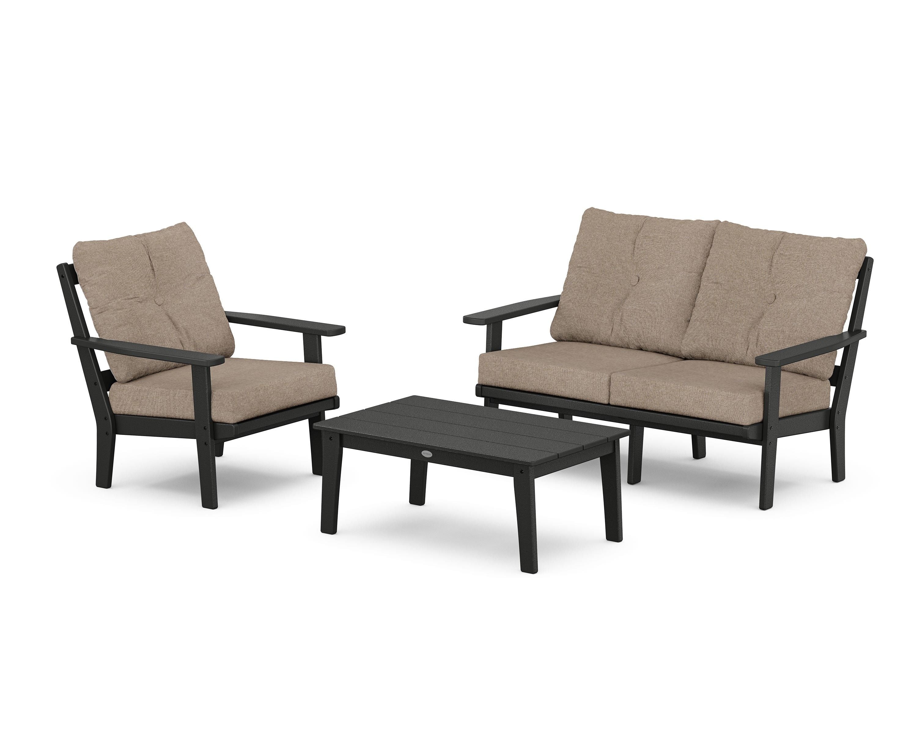 POLYWOOD Prairie 3-Piece Deep Seating Set with Loveseat in Black / Spiced Burlap