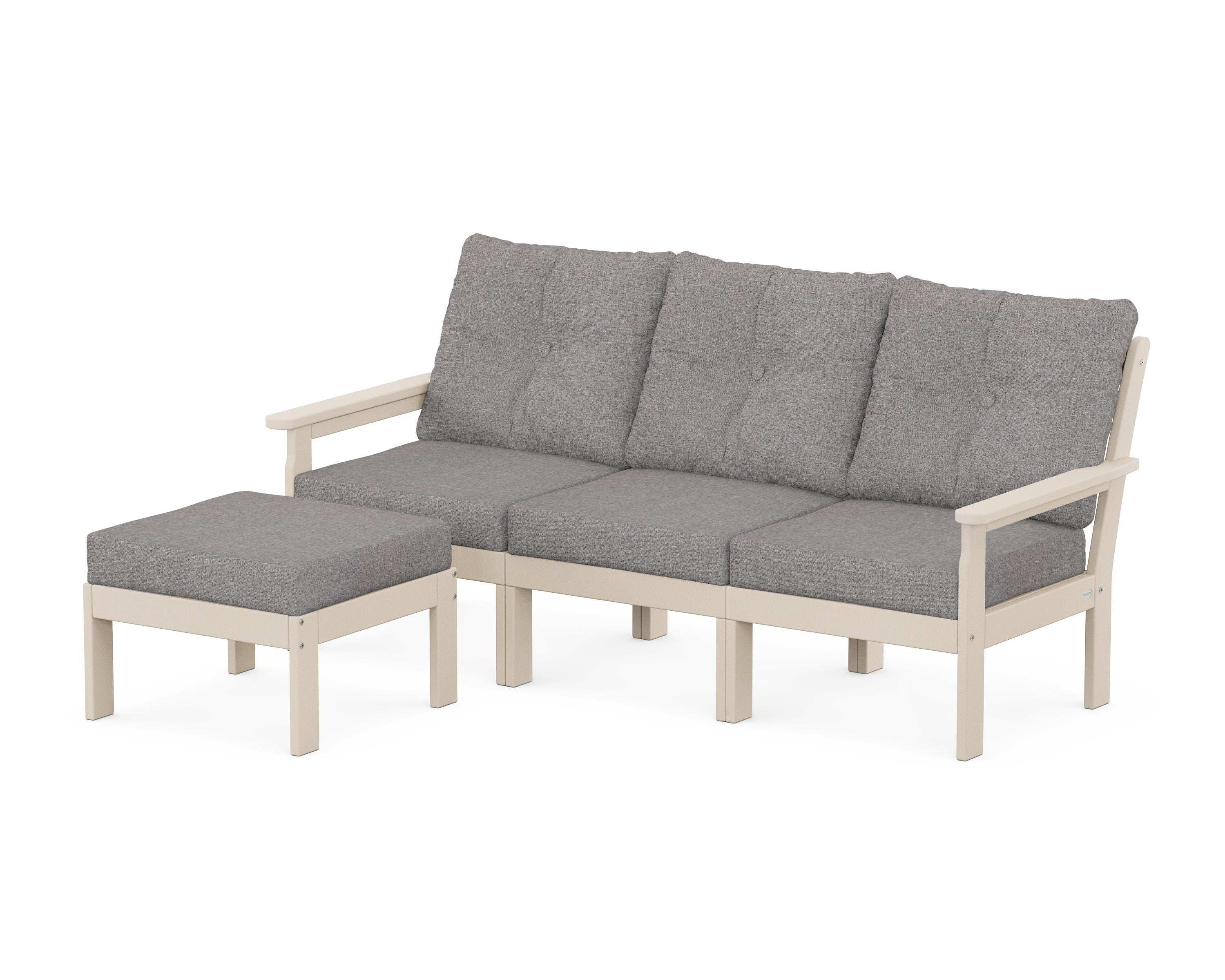 POLYWOOD Vineyard 4-Piece Sectional with Ottoman in Sand / Grey Mist