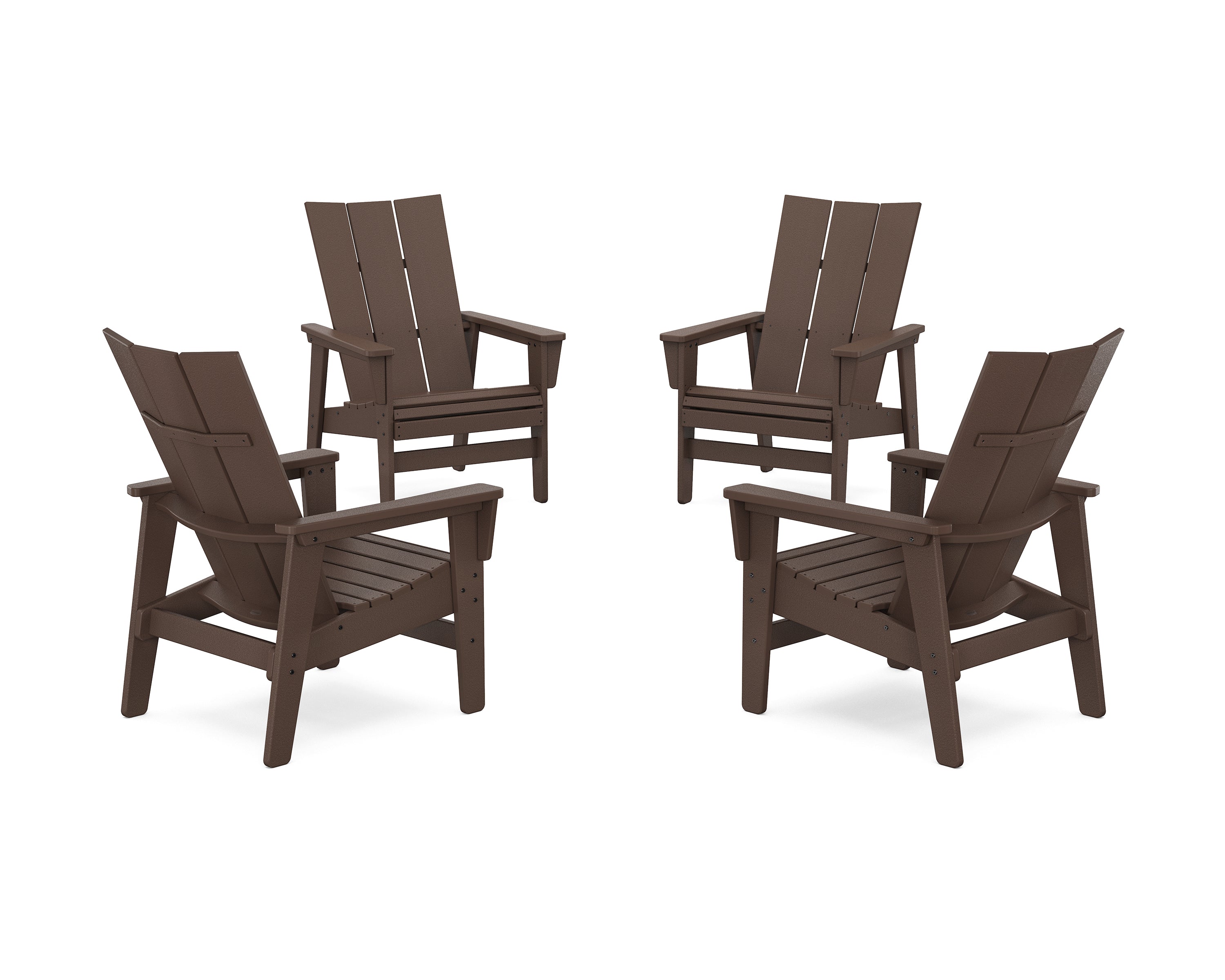 POLYWOOD 4-Piece Modern Grand Upright Adirondack Chair Conversation Set in Mahogany