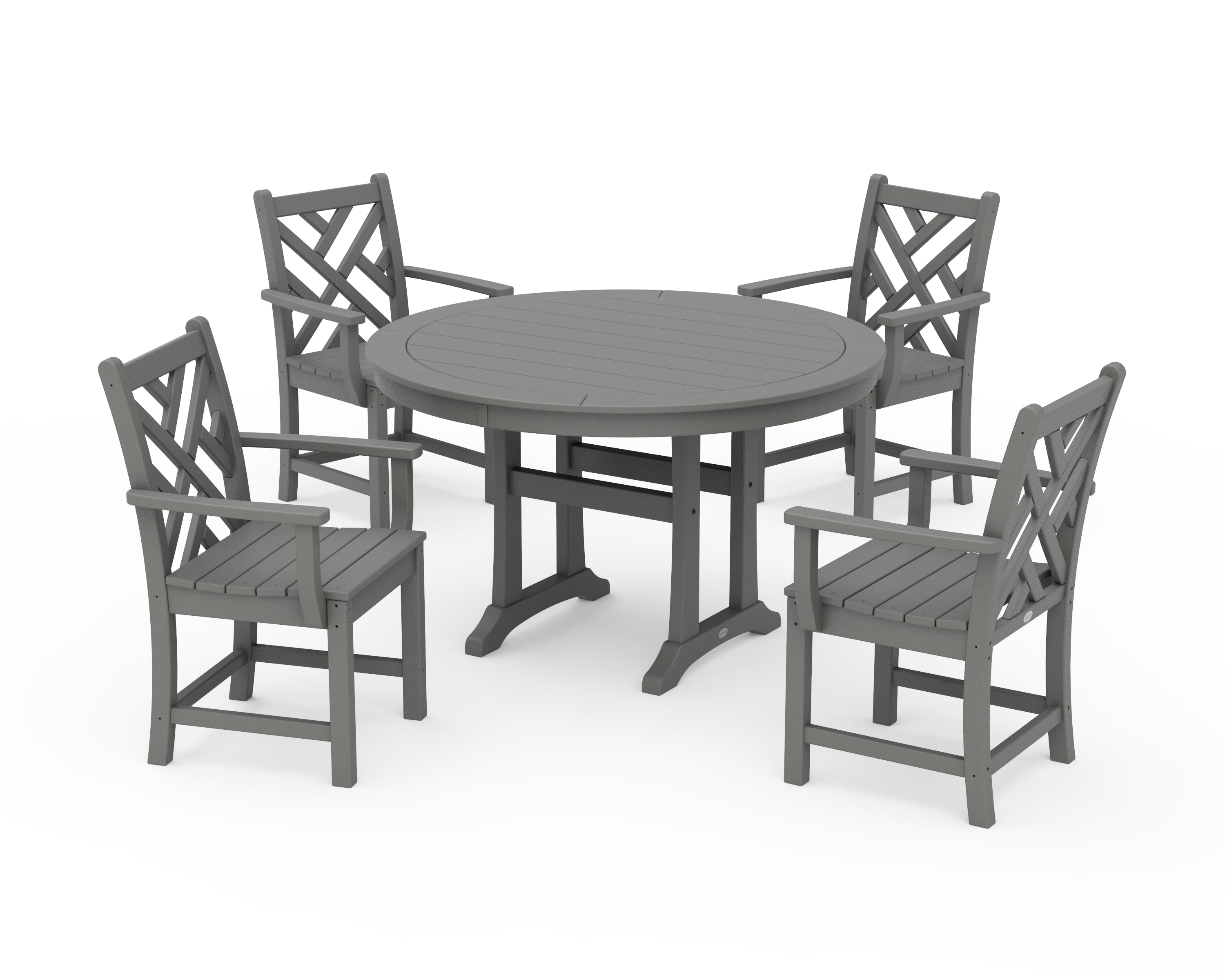 POLYWOOD Chippendale 5-Piece Nautical Trestle Dining Arm Chair Set in Slate Grey