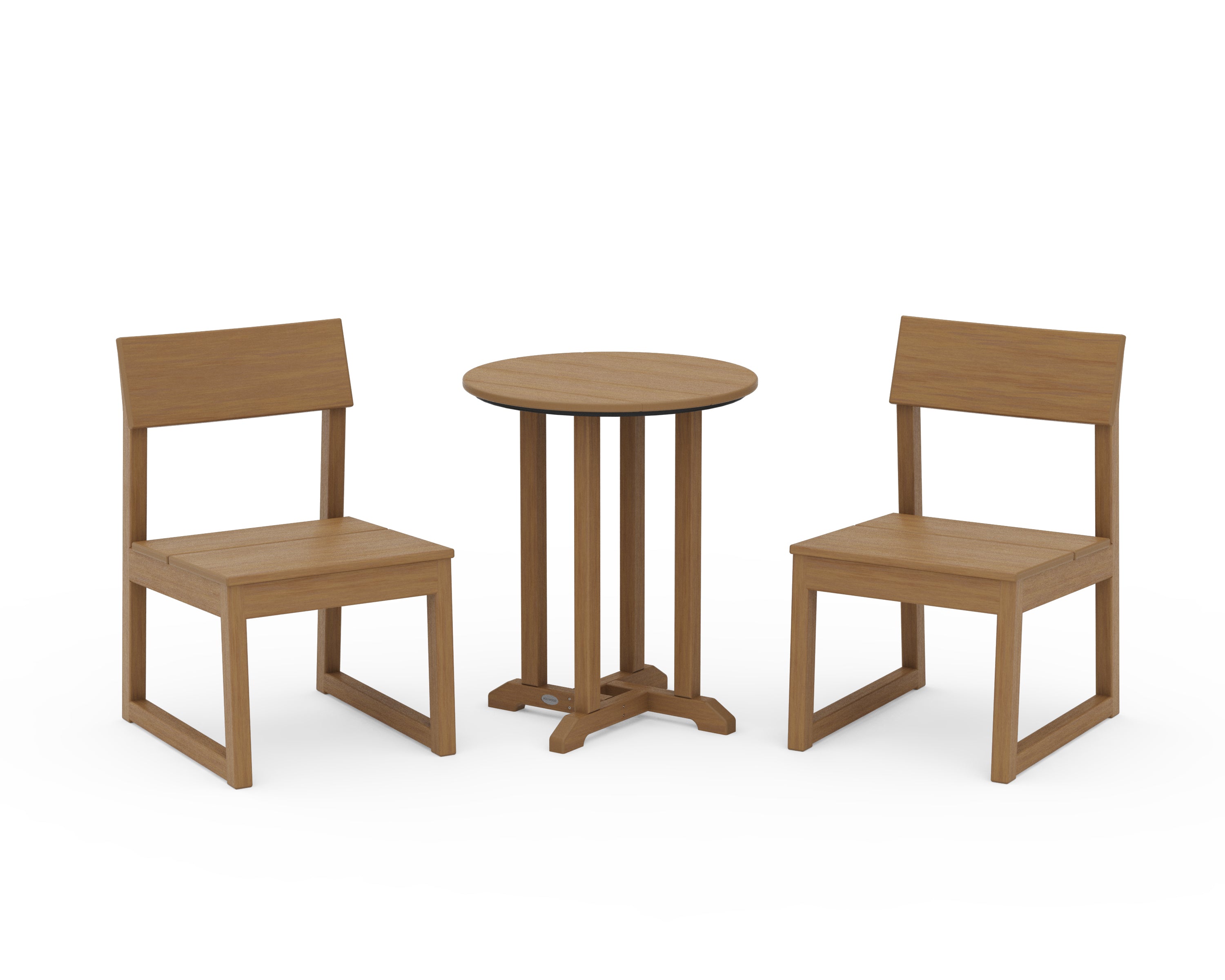 POLYWOOD EDGE Side Chair 3-Piece Round Bistro Dining Set in Natural