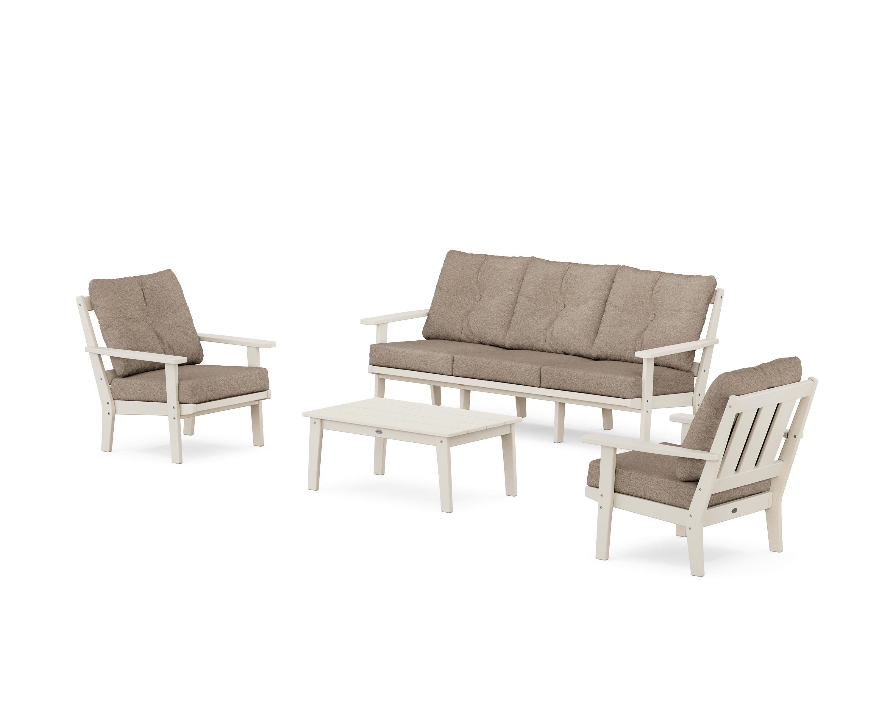 POLYWOOD Oxford 4-Piece Deep Seating Set with Sofa in Sand / Spiced Burlap