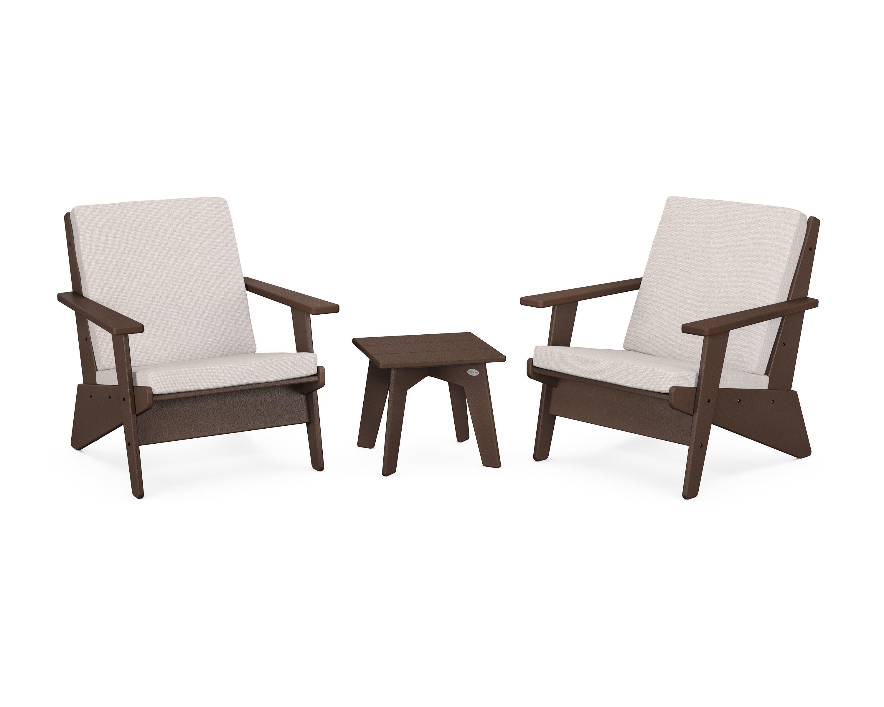 POLYWOOD Riviera Modern Lounge 3-Piece Set in Mahogany / Dune Burlap