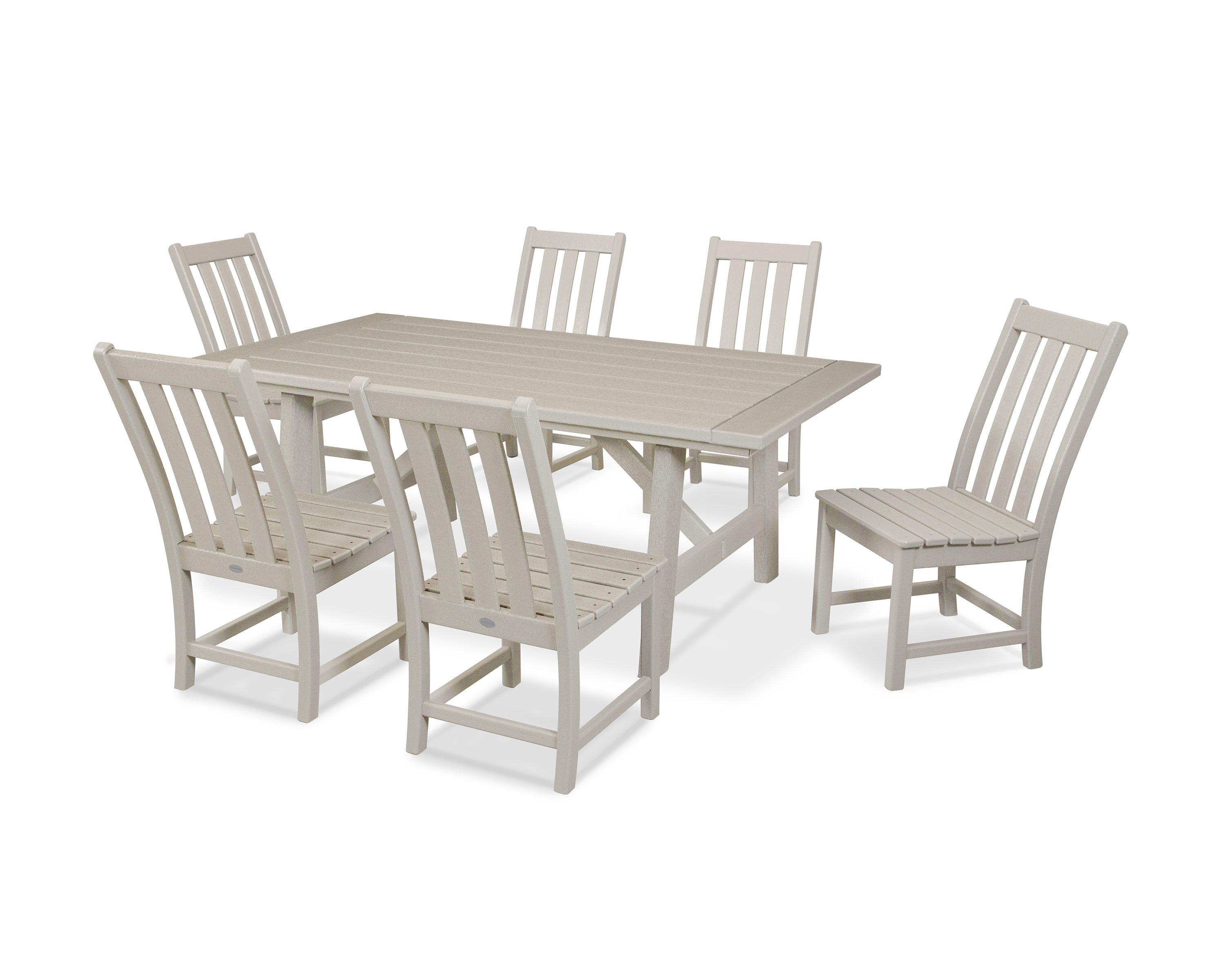 POLYWOOD® Vineyard 7-Piece Rustic Farmhouse Side Chair Dining Set in Sand