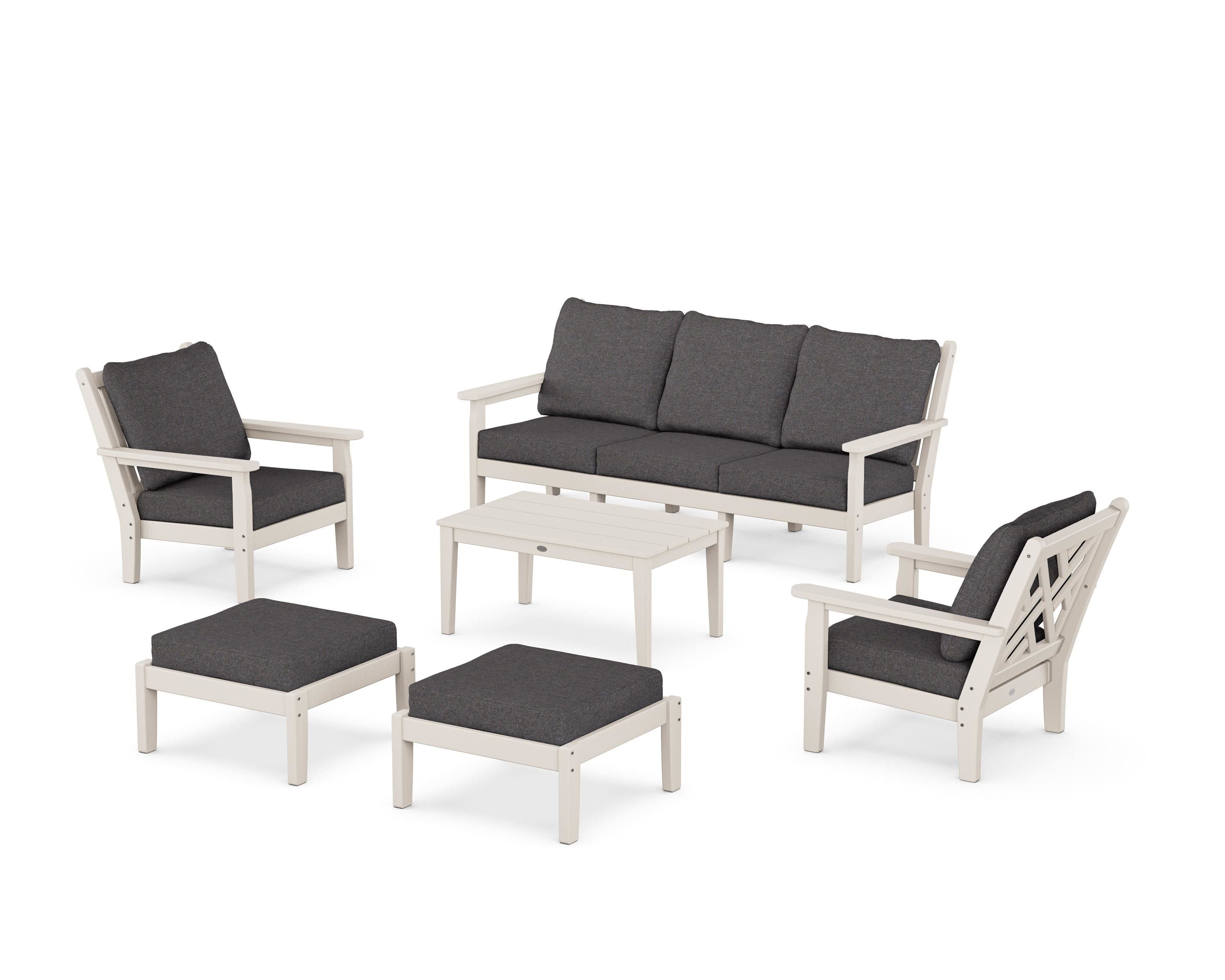 POLYWOOD Chippendale 6-Piece Lounge Sofa Set in Sand / Ash Charcoal