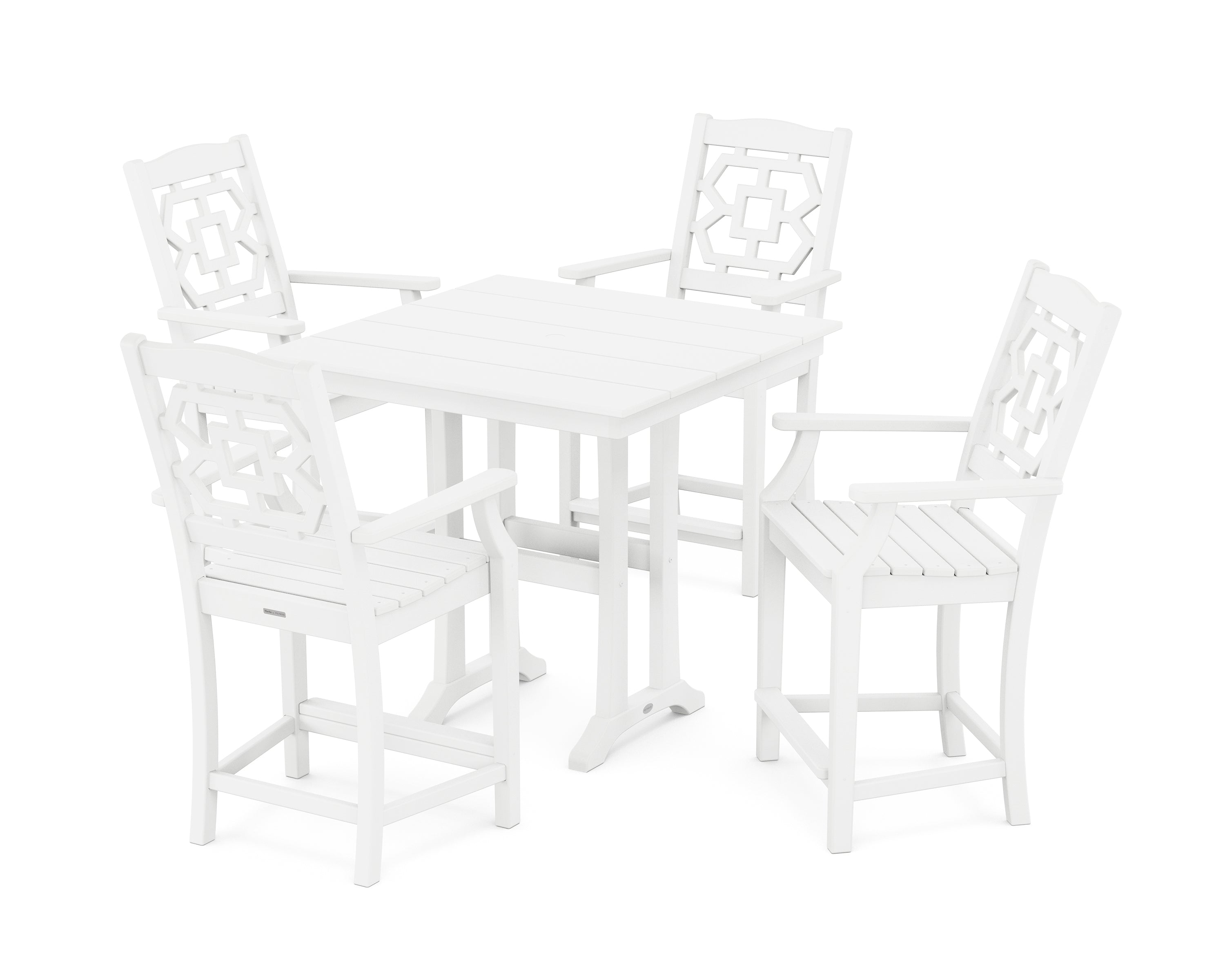 Martha Stewart by POLYWOOD Chinoiserie 5-Piece Farmhouse Counter Set with Trestle Legs in White