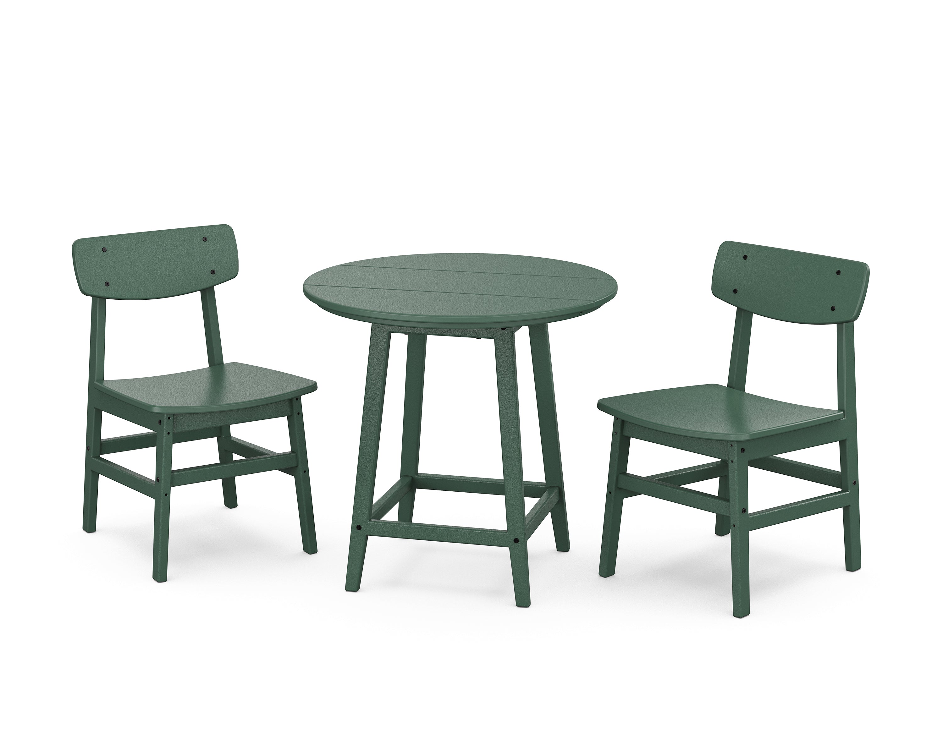 POLYWOOD Modern Studio Urban Chair 3-Piece Round Bistro Dining Set in Green