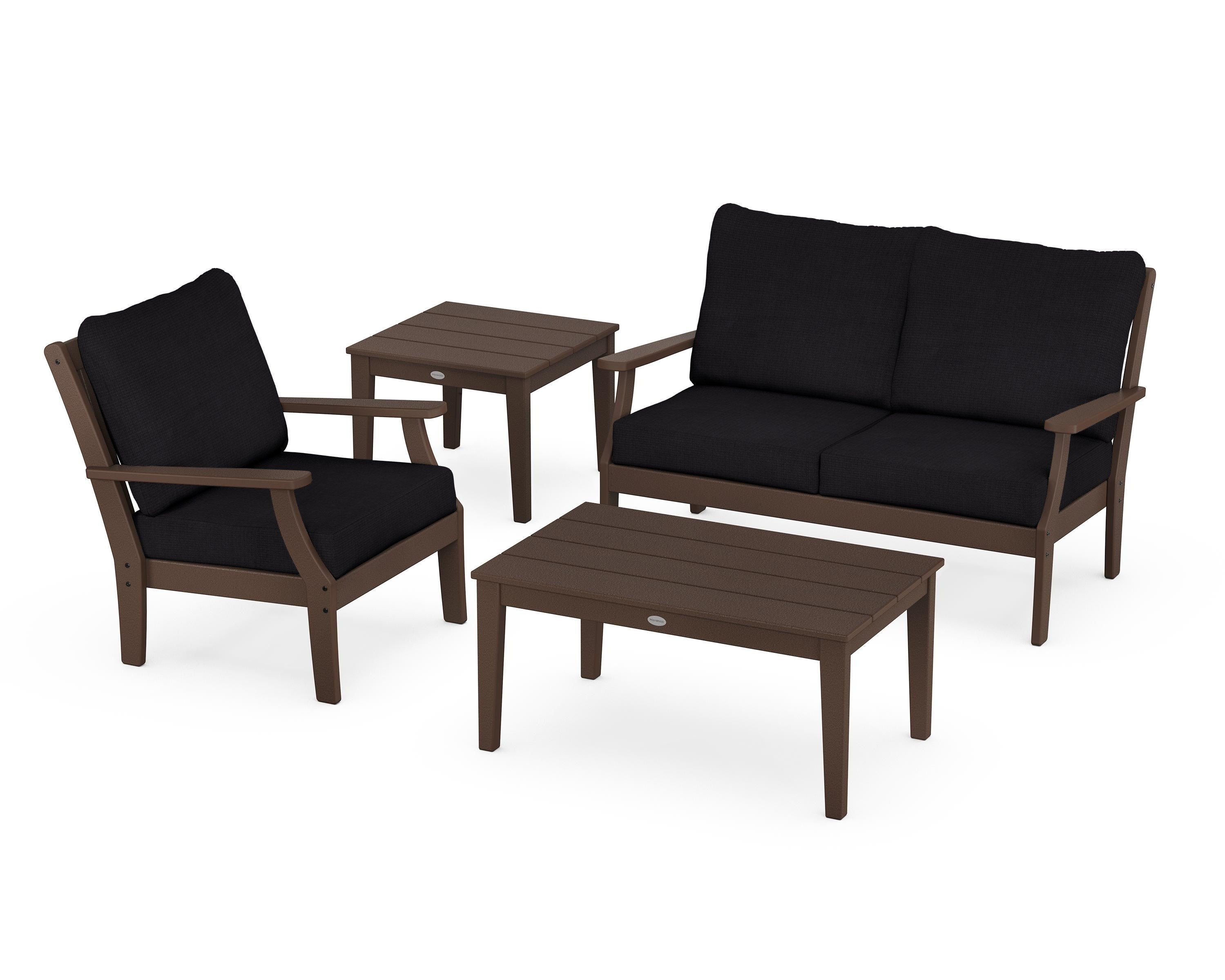 POLYWOOD Braxton 4-Piece Deep Seating Set in Mahogany / Midnight Linen