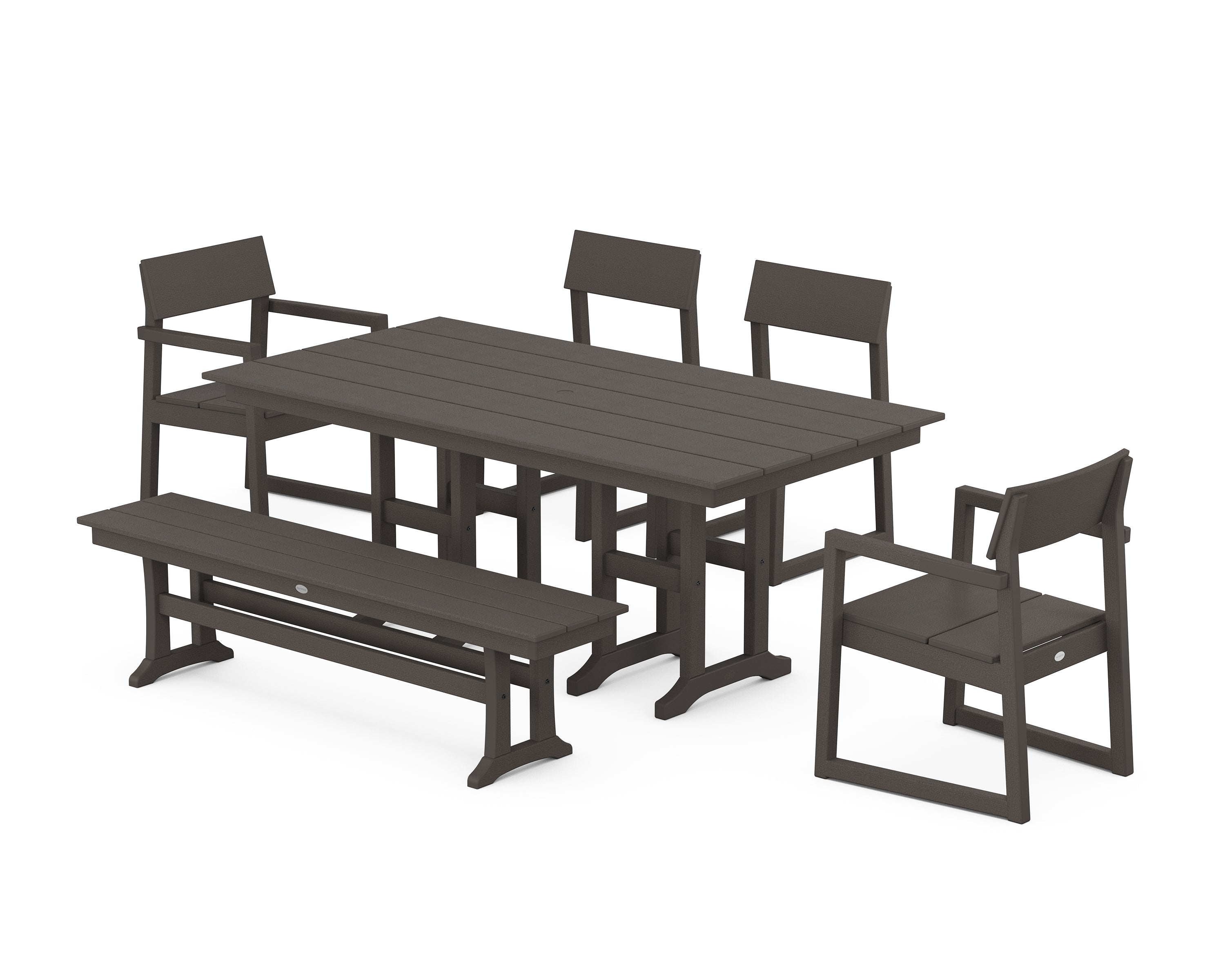 POLYWOOD EDGE 6-Piece Farmhouse Dining Set in Vintage Coffee