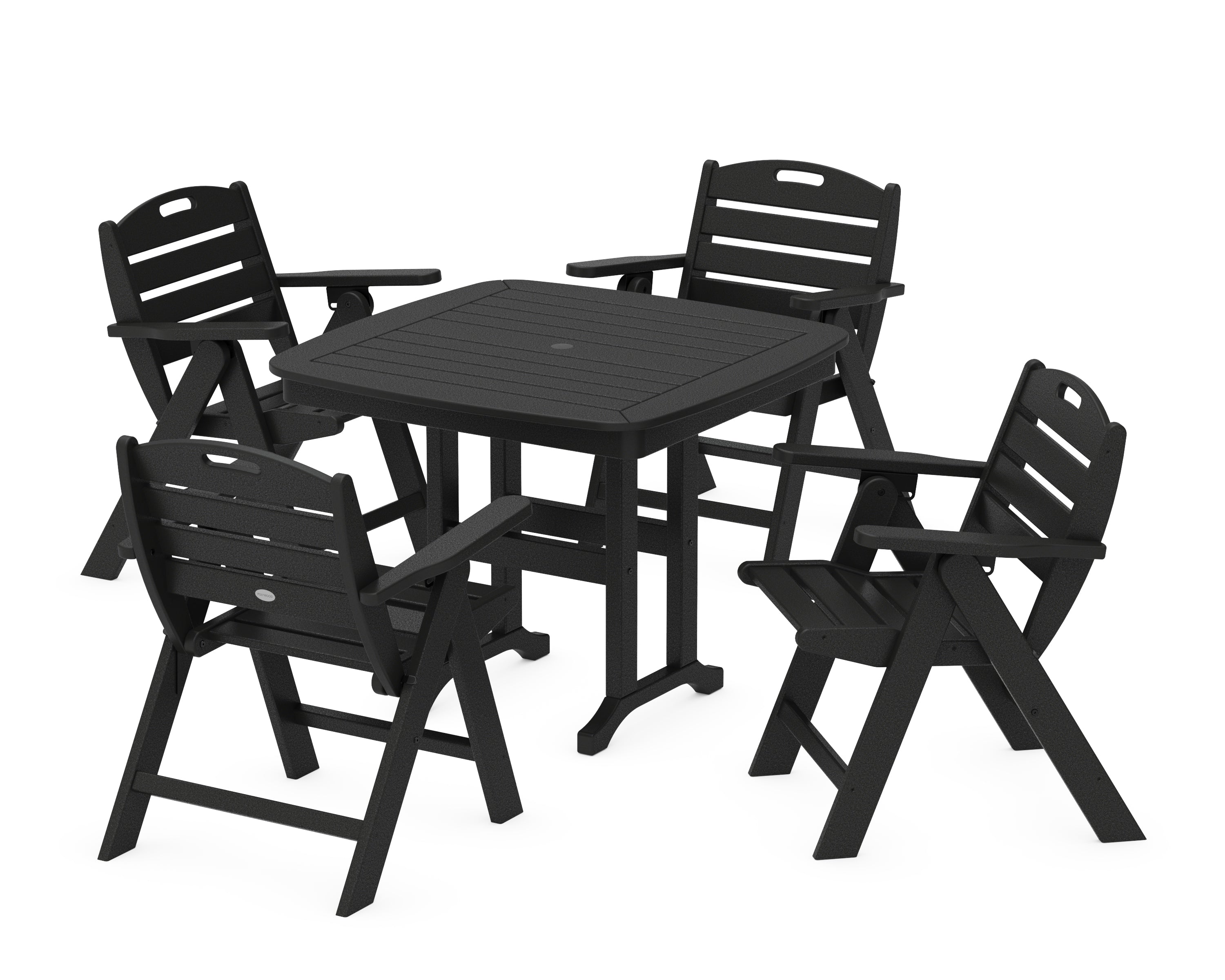 POLYWOOD Nautical Folding Lowback Chair 5-Piece Dining Set in Black