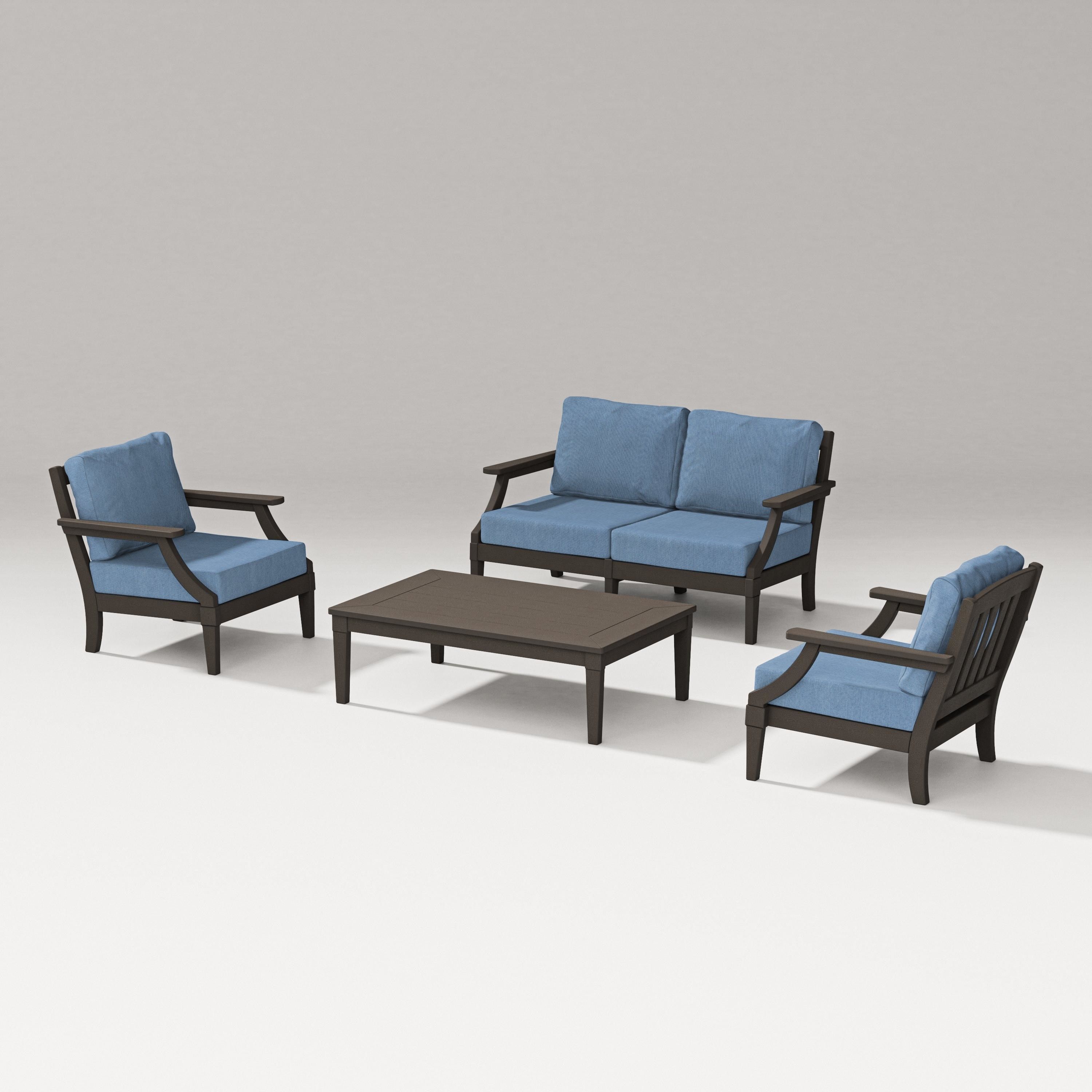 PW Designer Series Estate Lounge 4-Piece Loveseat Set in Vintage Coffee / Sky Blue