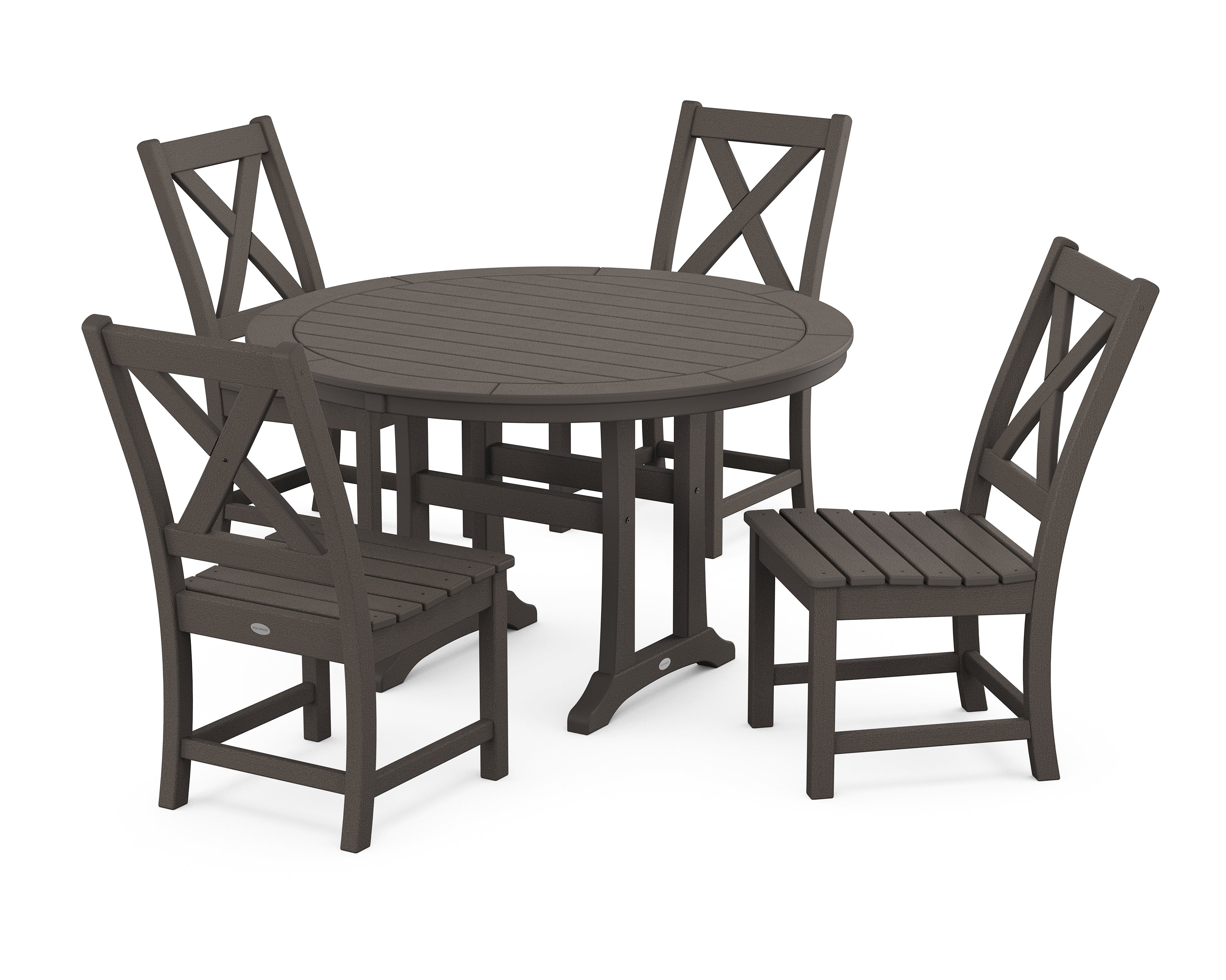 POLYWOOD® Braxton Side Chair 5-Piece Round Dining Set With Trestle Legs in Vintage Coffee