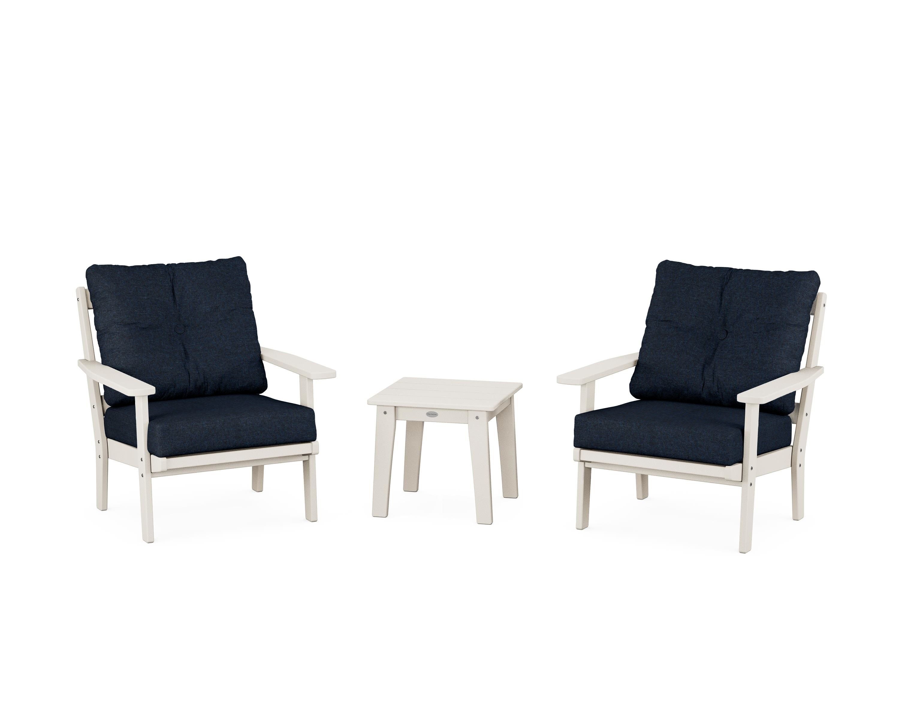 POLYWOOD Oxford 3-Piece Deep Seating Set in Sand / Marine Indigo