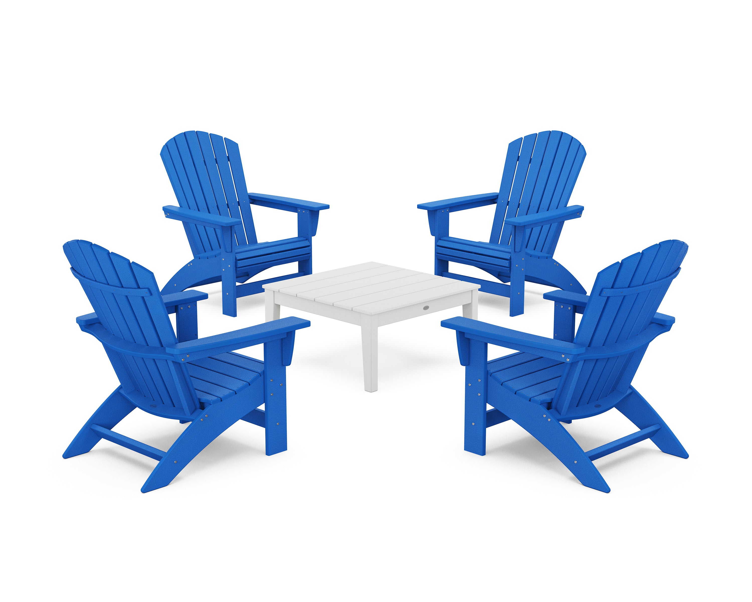 POLYWOOD 5-Piece Nautical Grand Adirondack Chair Conversation Group in Pacific Blue / White