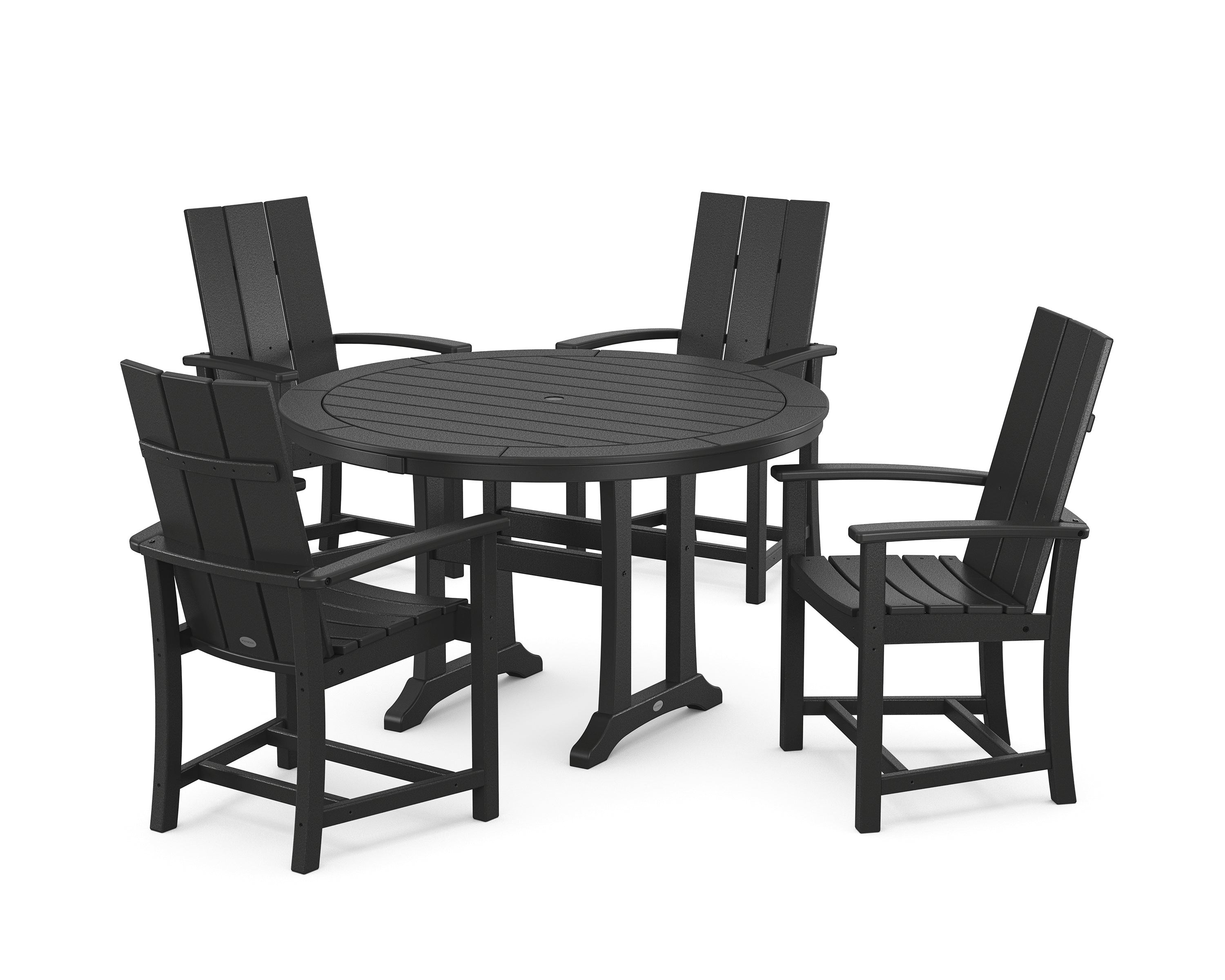 POLYWOOD® Modern Adirondack 5-Piece Round Dining Set with Trestle Legs in Black