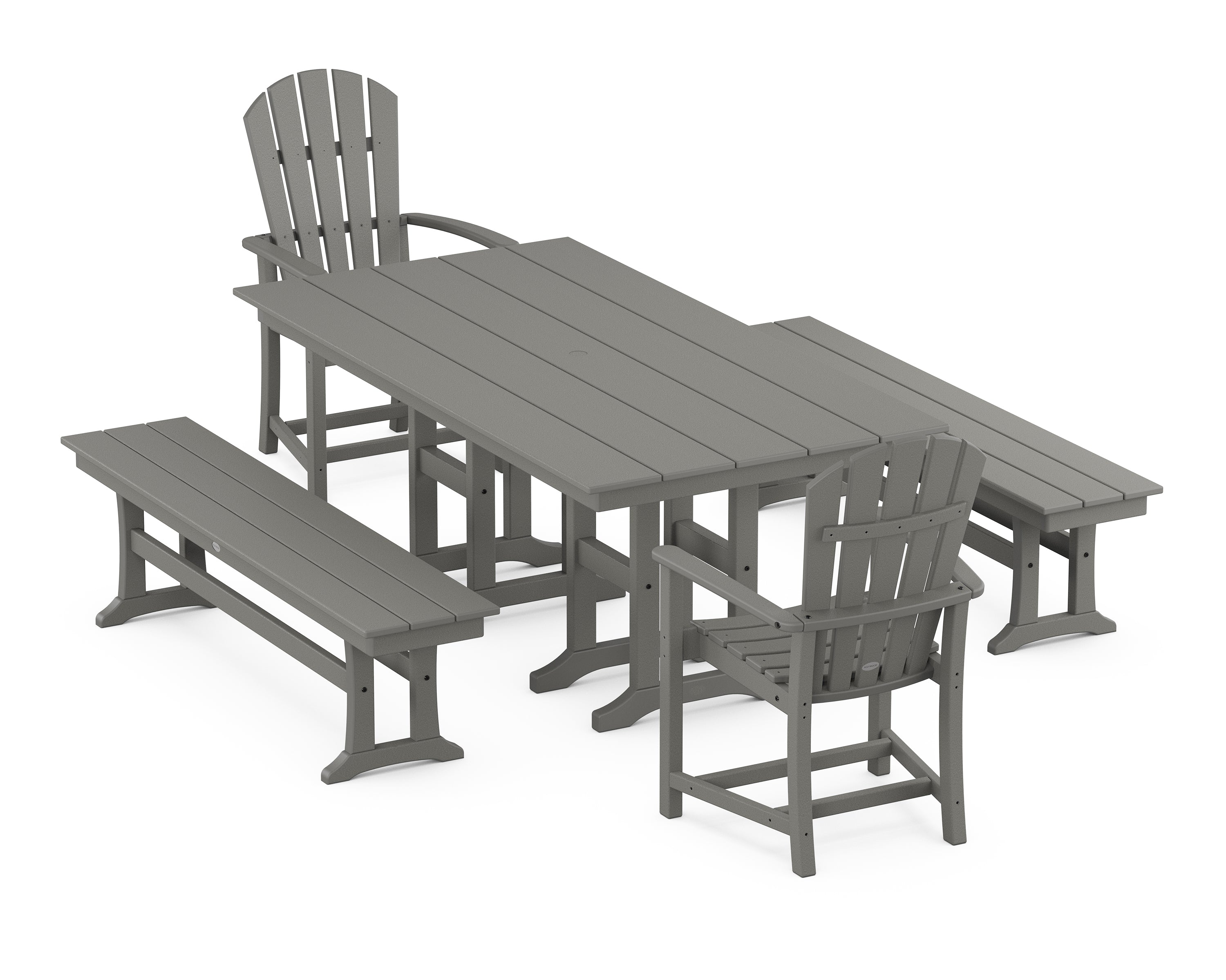 POLYWOOD Palm Coast 5-Piece Farmhouse Dining Set with Benches in Slate Grey
