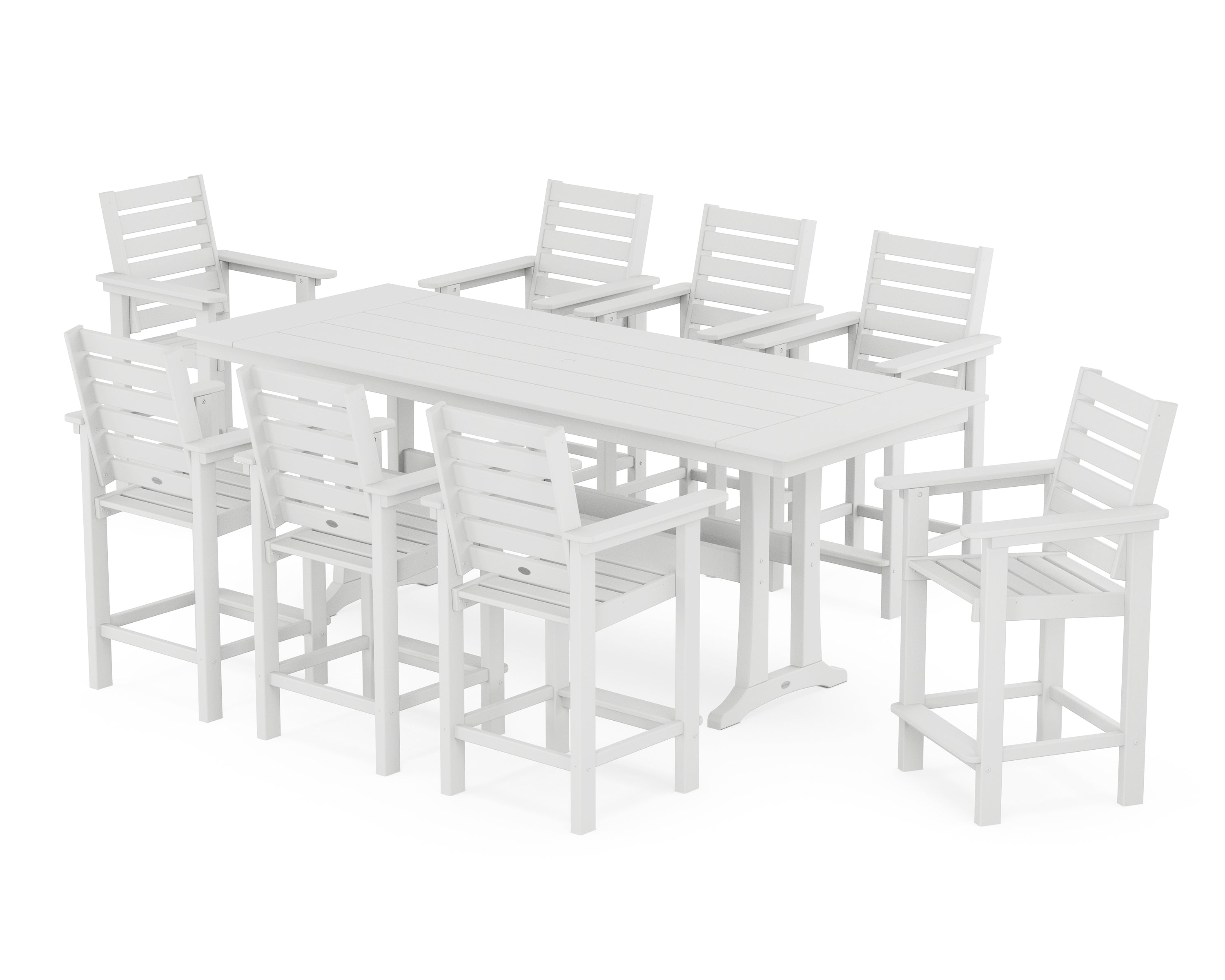 POLYWOOD Captain 9-Piece Farmhouse Counter Set with Trestle Legs in White