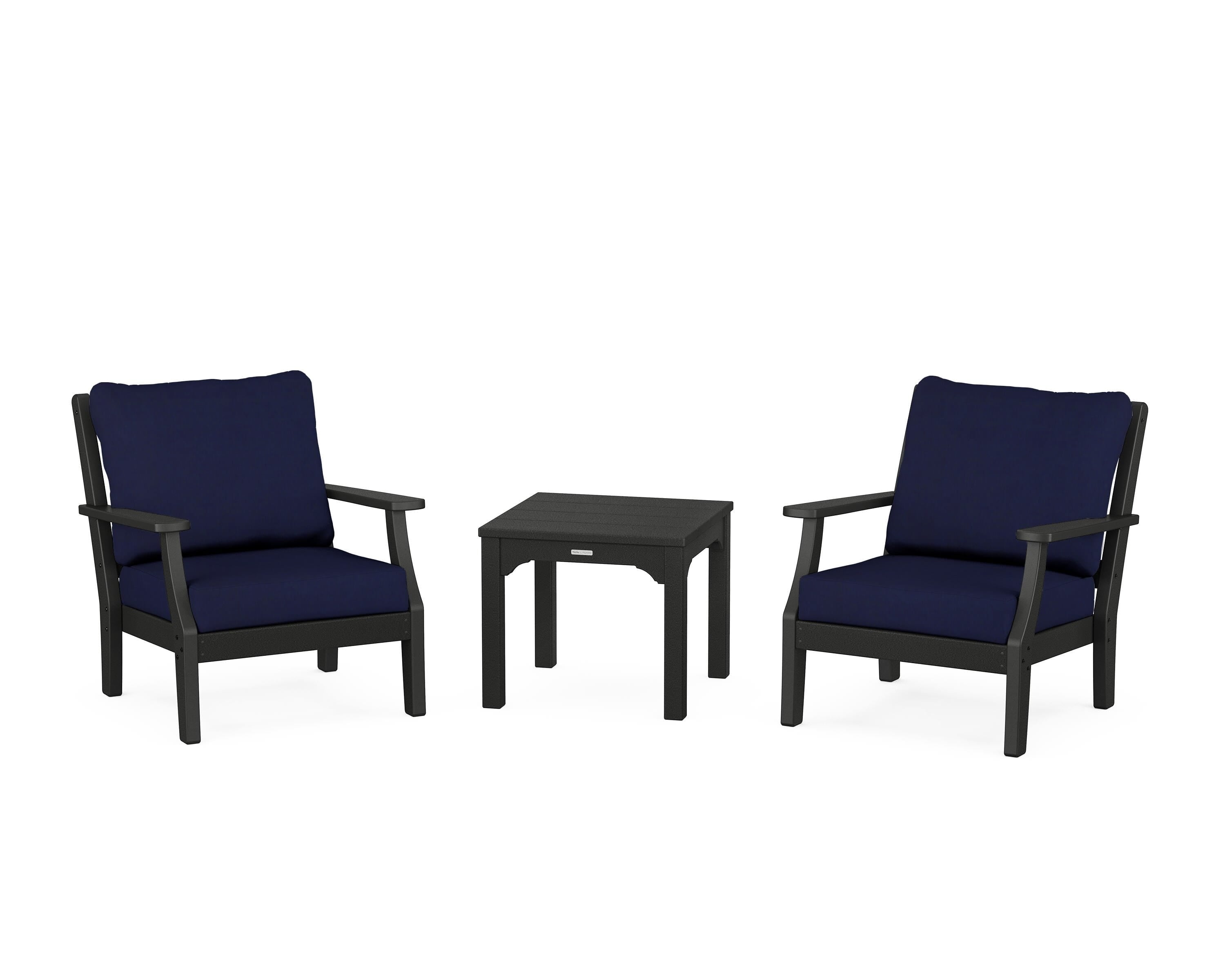 Martha Stewart by POLYWOOD Chinoiserie 3-Piece Deep Seating Set in Black / Navy
