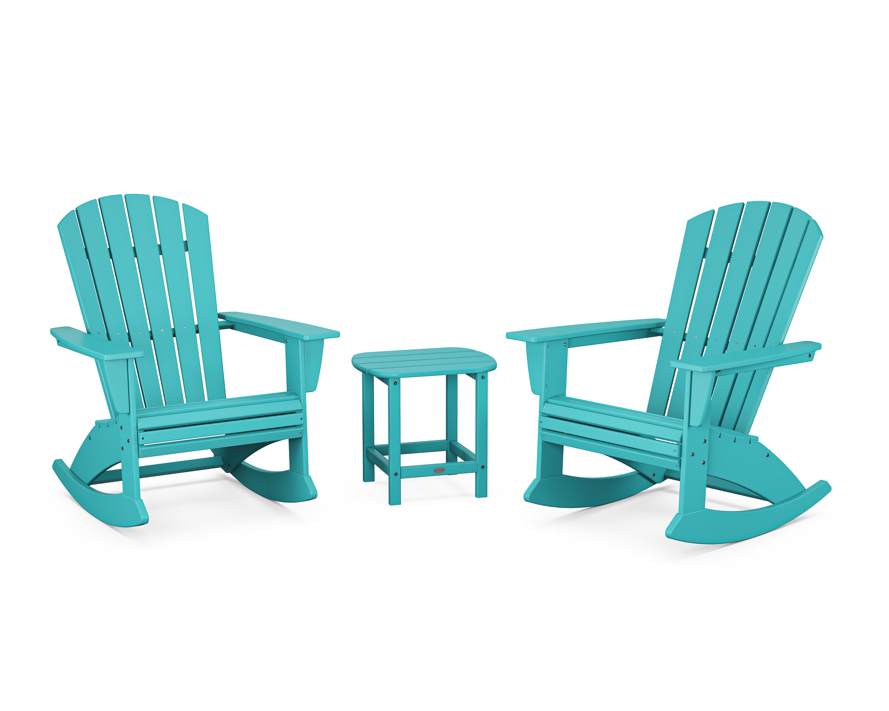 POLYWOOD Nautical Curveback 3-Piece Adirondack Rocking Chair Set in Aruba