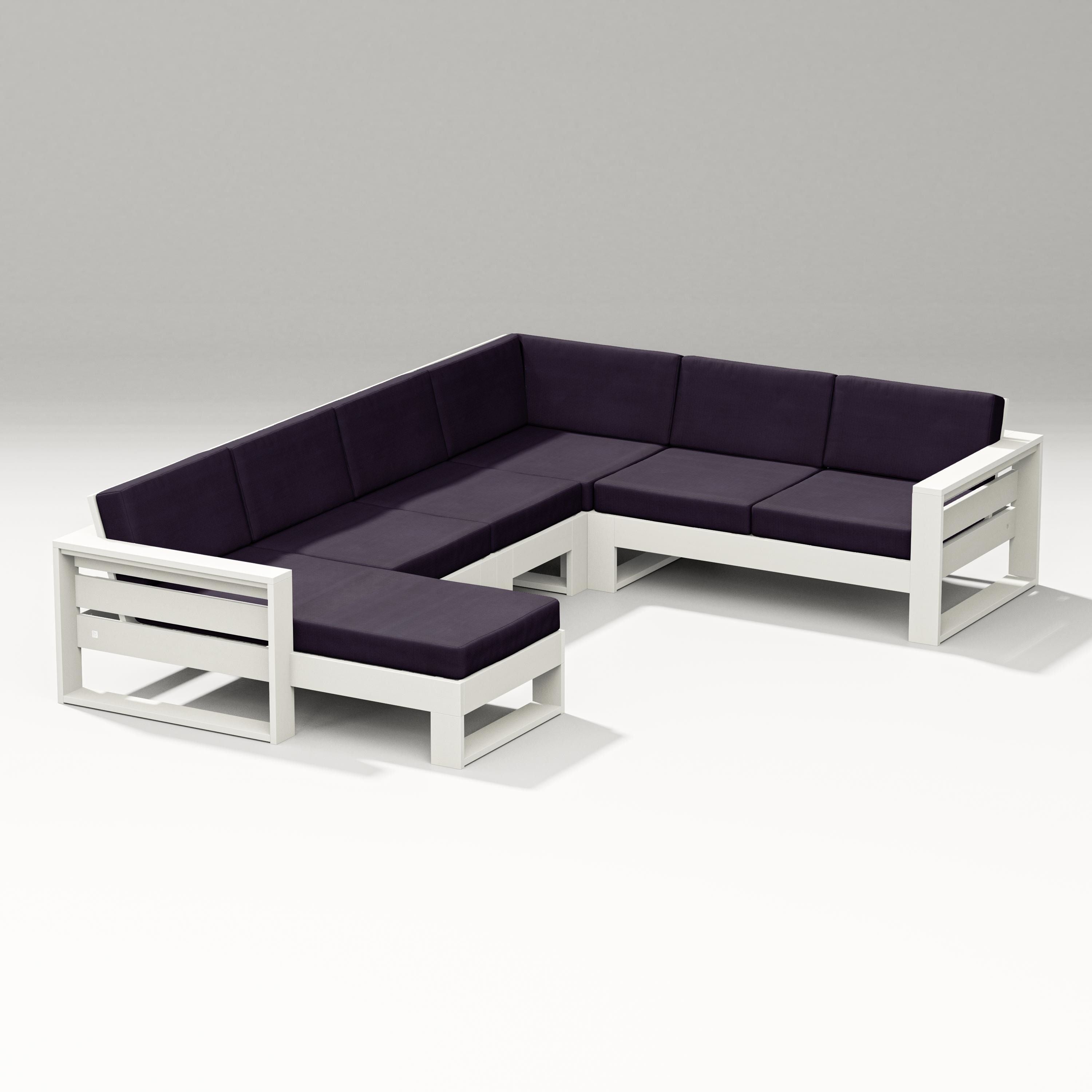 PW Designer Series Latitude Corner Sectional with Left Chaise in Vintage White / Navy Linen
