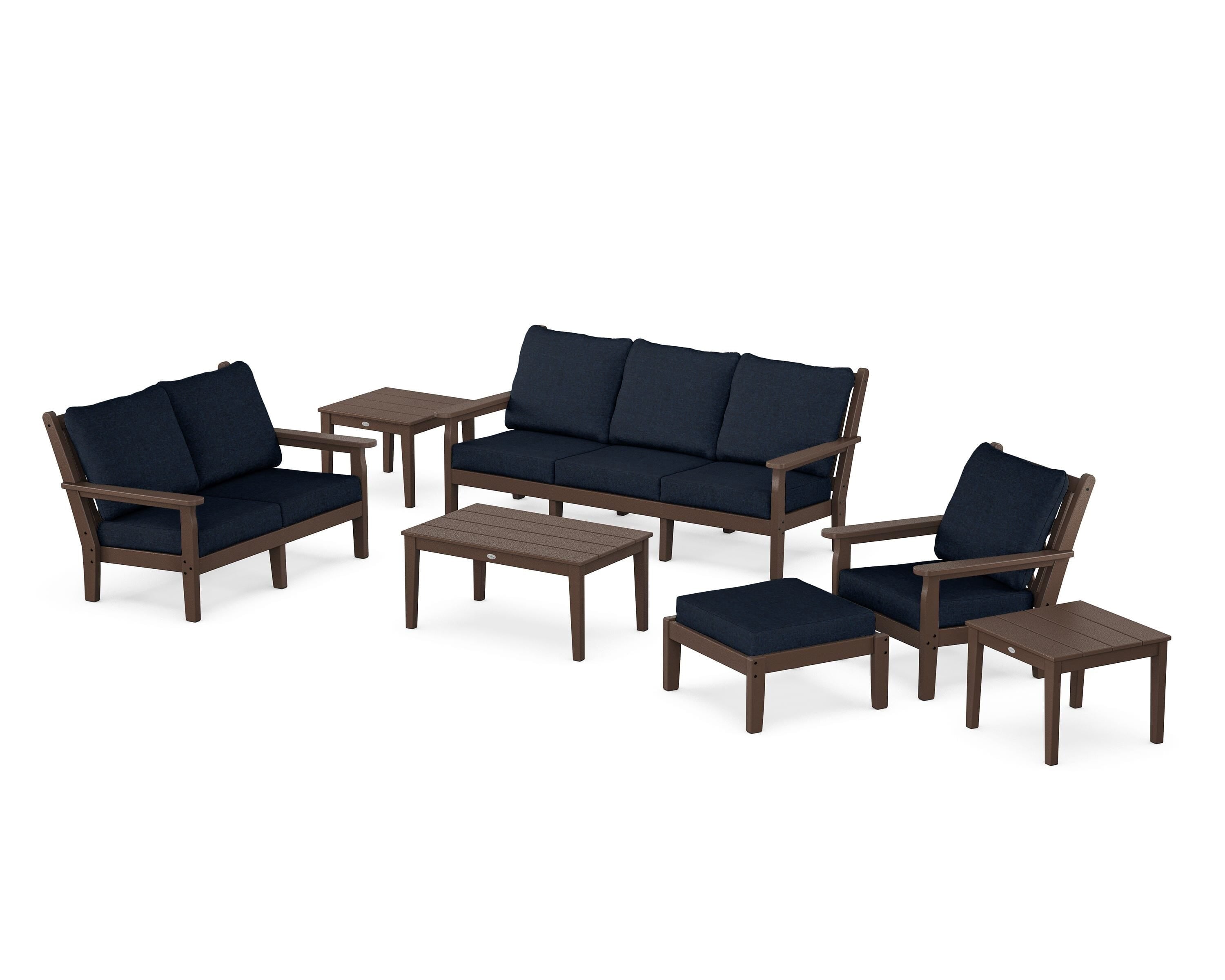 POLYWOOD Chippendale 7-Piece Deep Seating Set in Mahogany / Marine Indigo