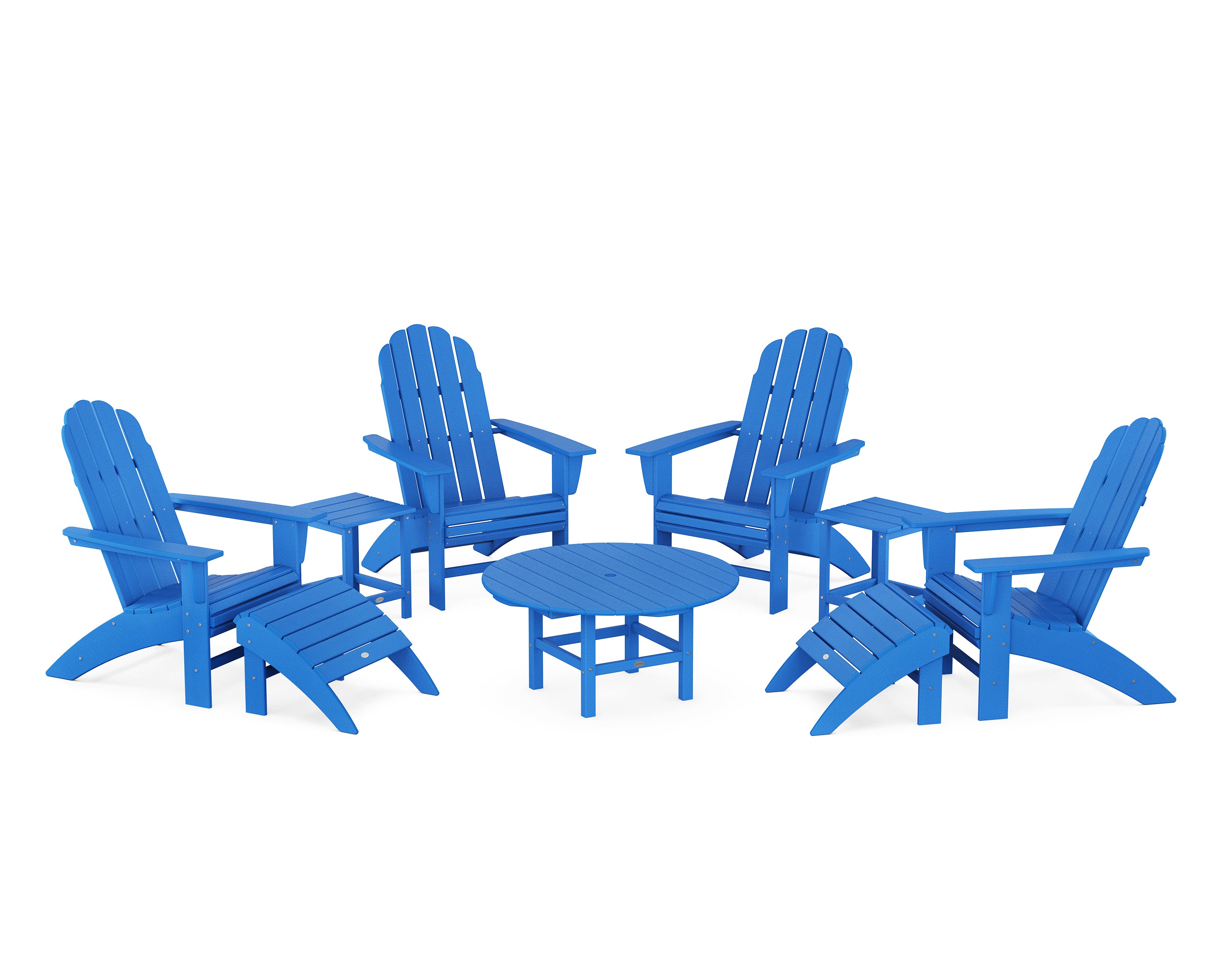 POLYWOOD® Vineyard Curveback Adirondack Chair 9-Piece Conversation Set in Pacific Blue