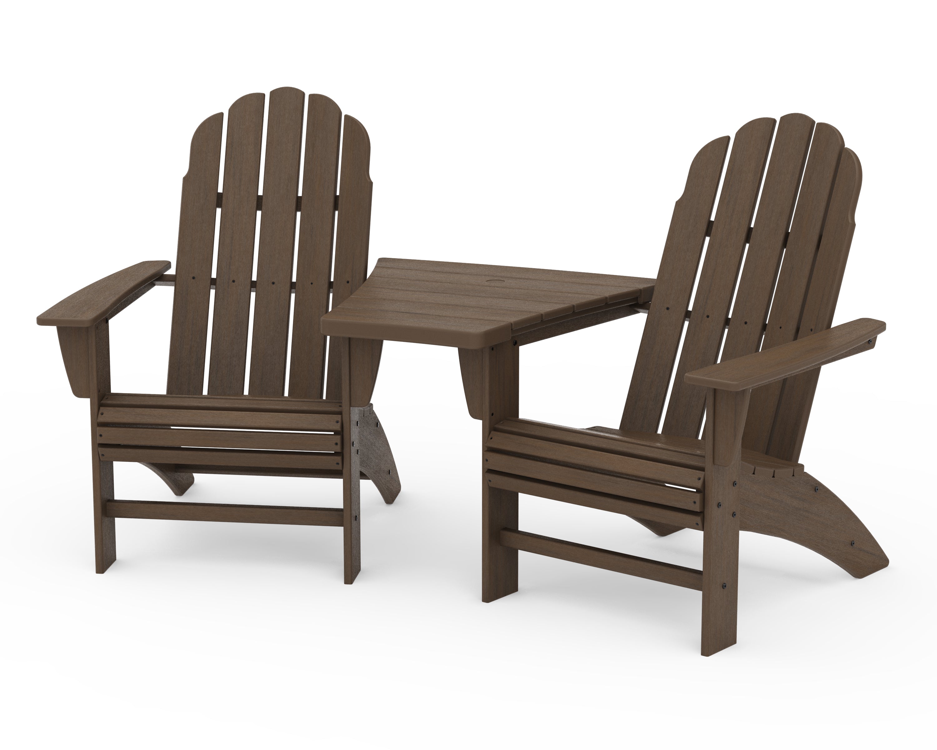 POLYWOOD Vineyard 3-Piece Curveback Adirondack Set with Angled Connecting Table in Kona