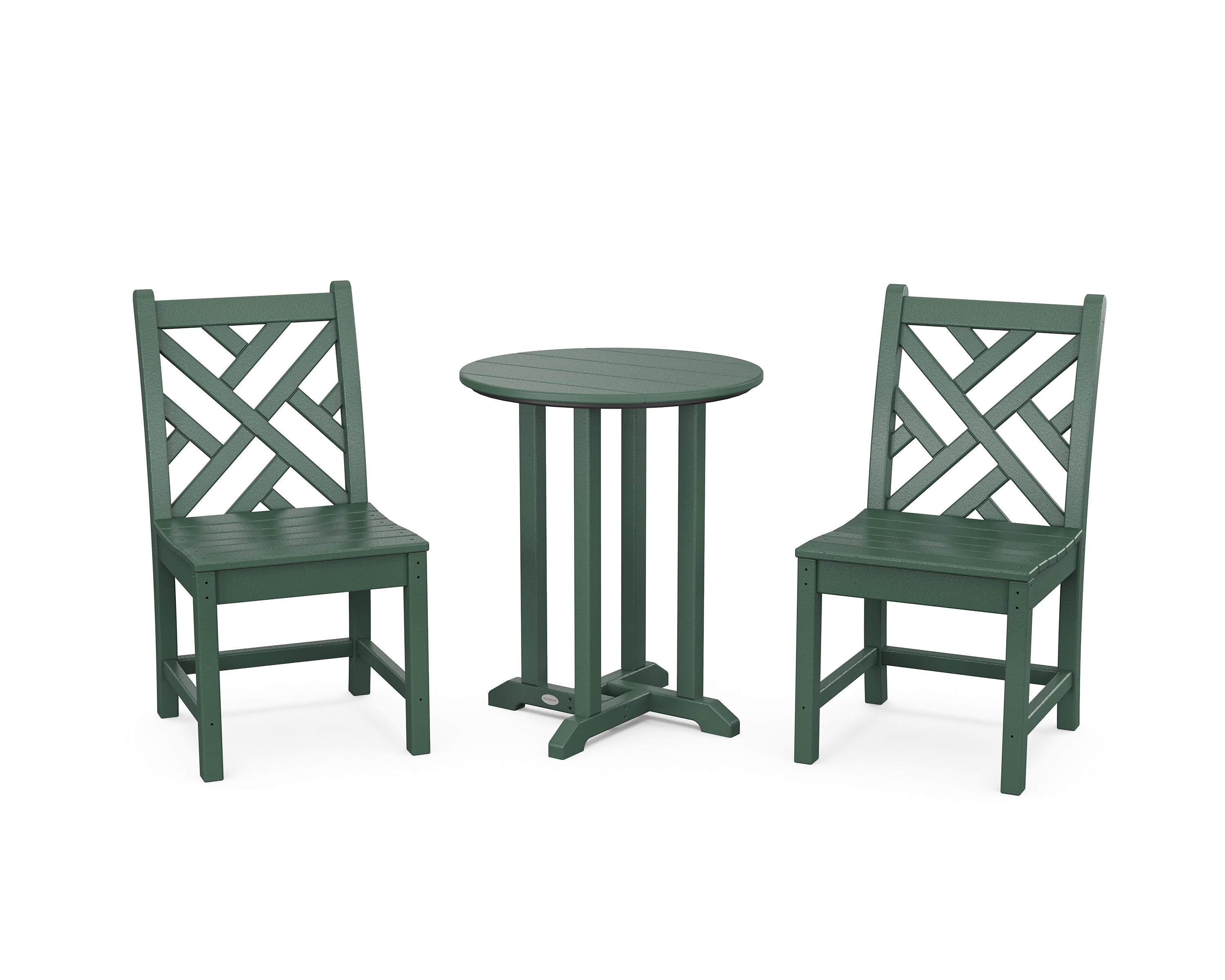 POLYWOOD Chippendale Side Chair 3-Piece Round Bistro Dining Set in Green