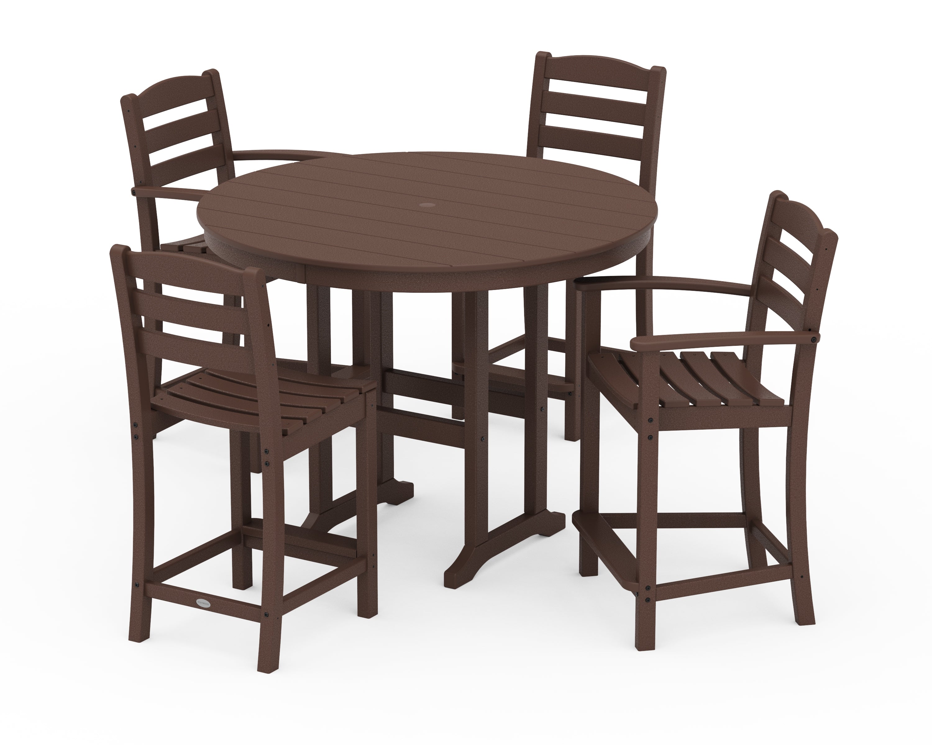 POLYWOOD La Casa Café 5-Piece Round Farmhouse Counter Dining Set in Mahogany