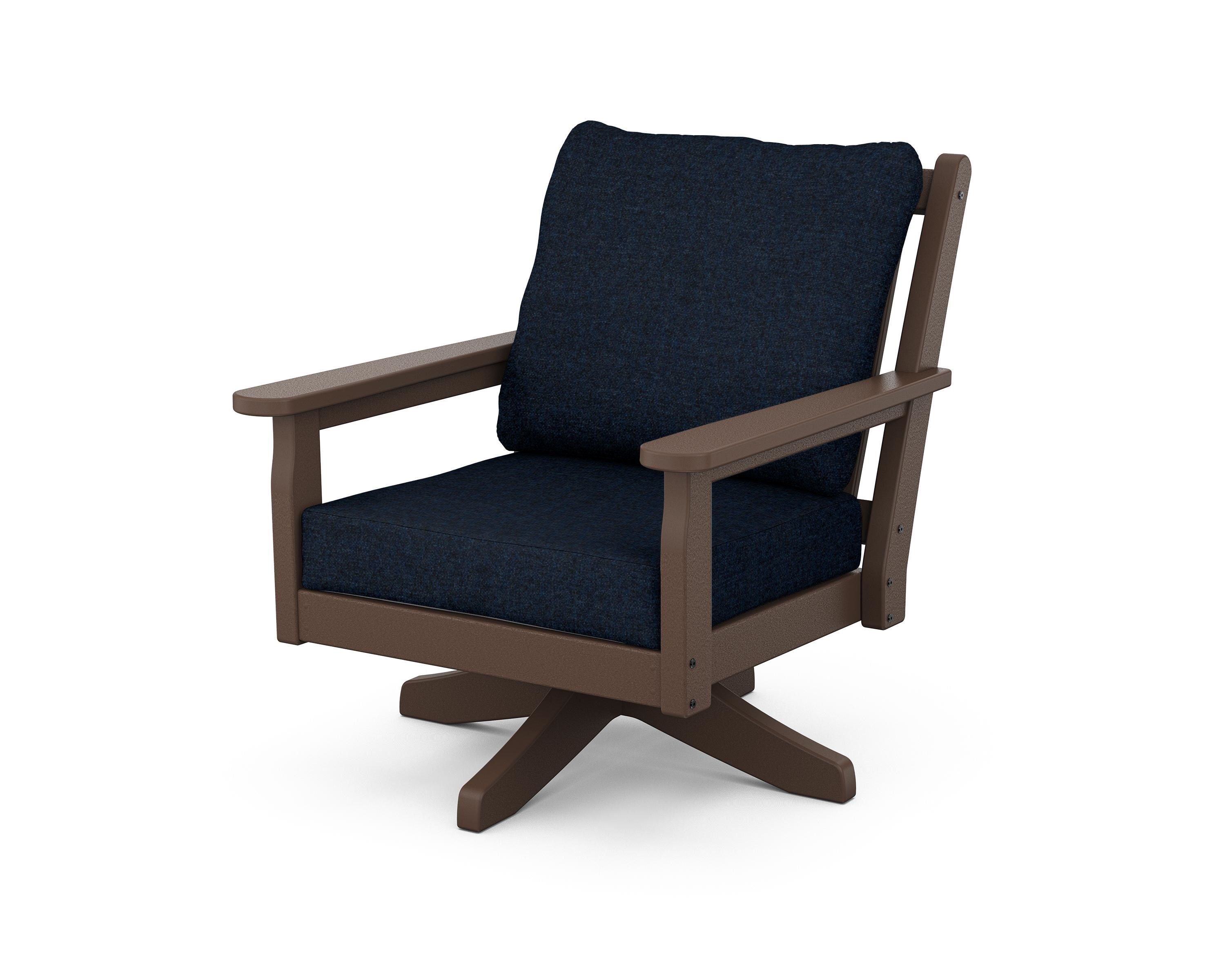 POLYWOOD Chippendale Deep Seating Swivel Chair in Mahogany / Marine Indigo