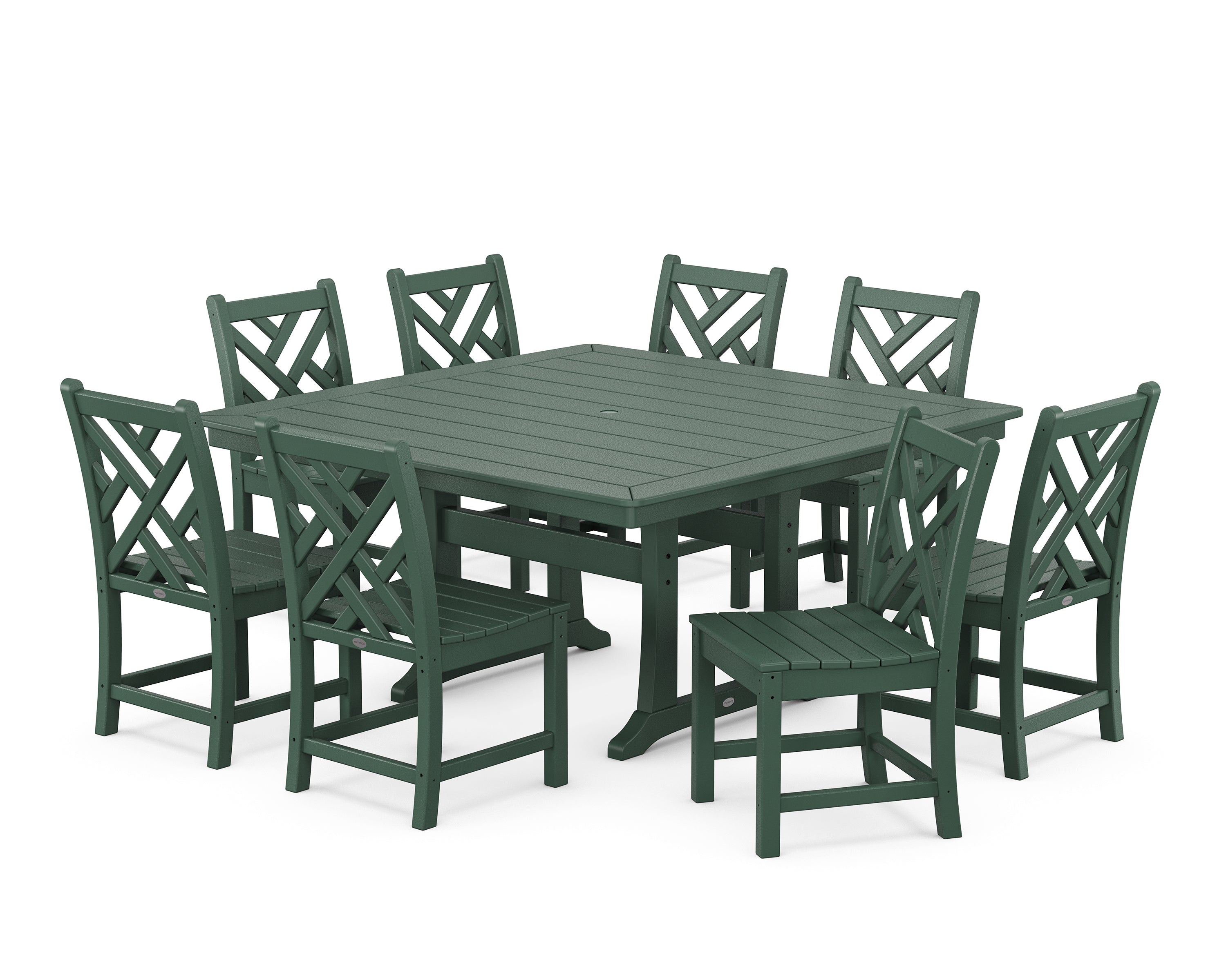 POLYWOOD Chippendale 9-Piece Nautical Trestle Dining Set in Green