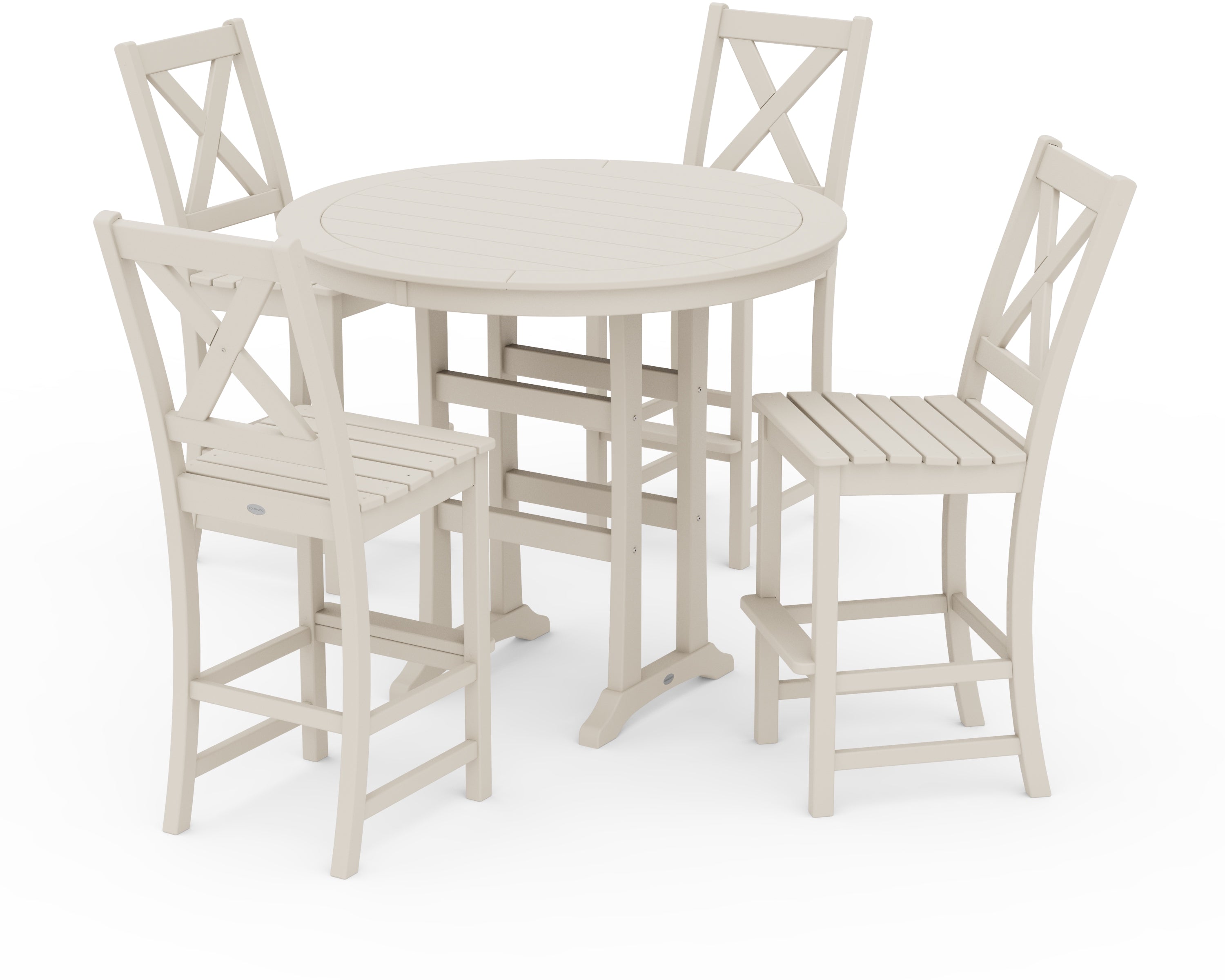 POLYWOOD Braxton 5-Piece Nautical Trestle Arm Chair Bar Set in Sand