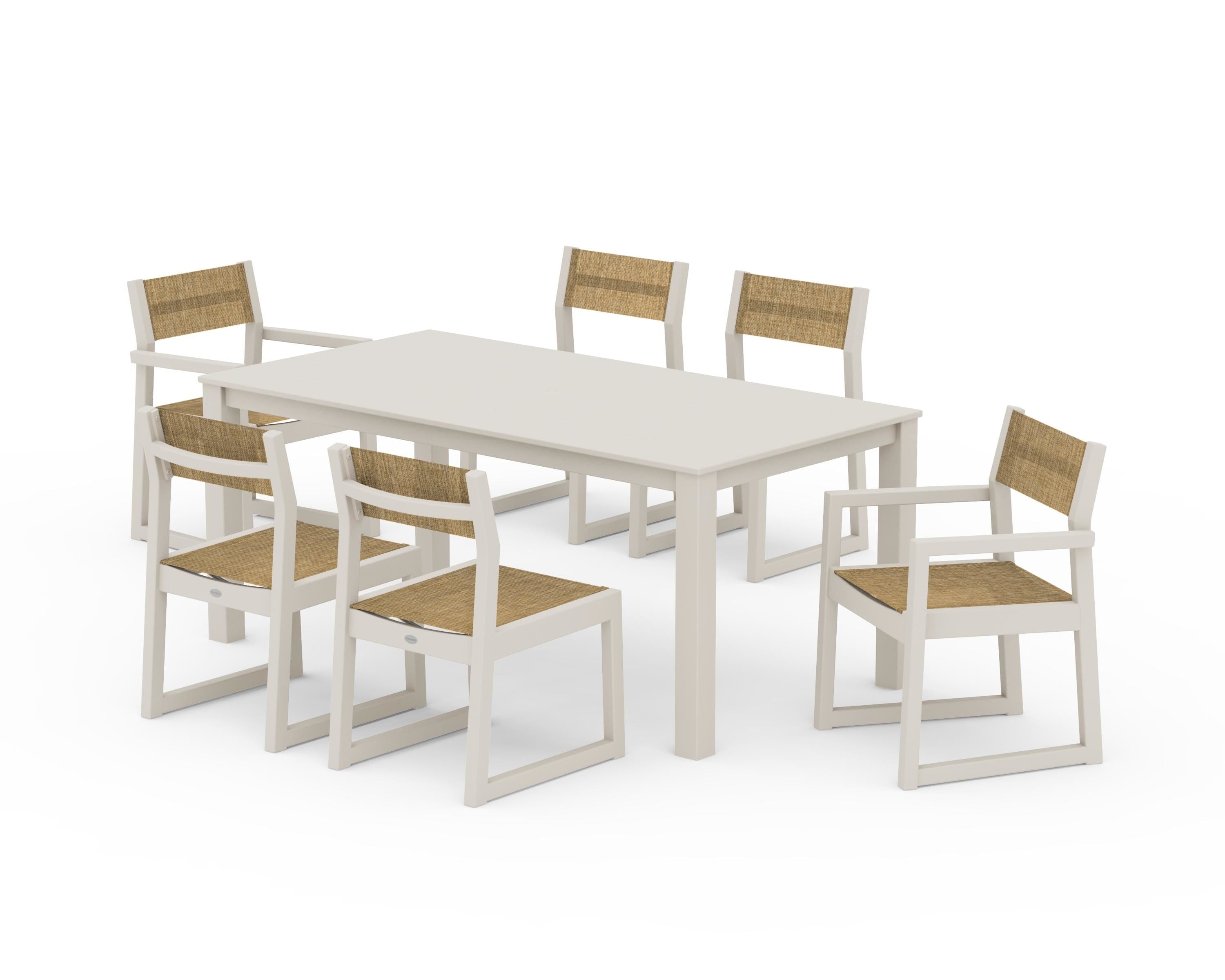 POLYWOOD EDGE Sling 7-Piece Parsons Dining Set in Sand / Burlap Sling