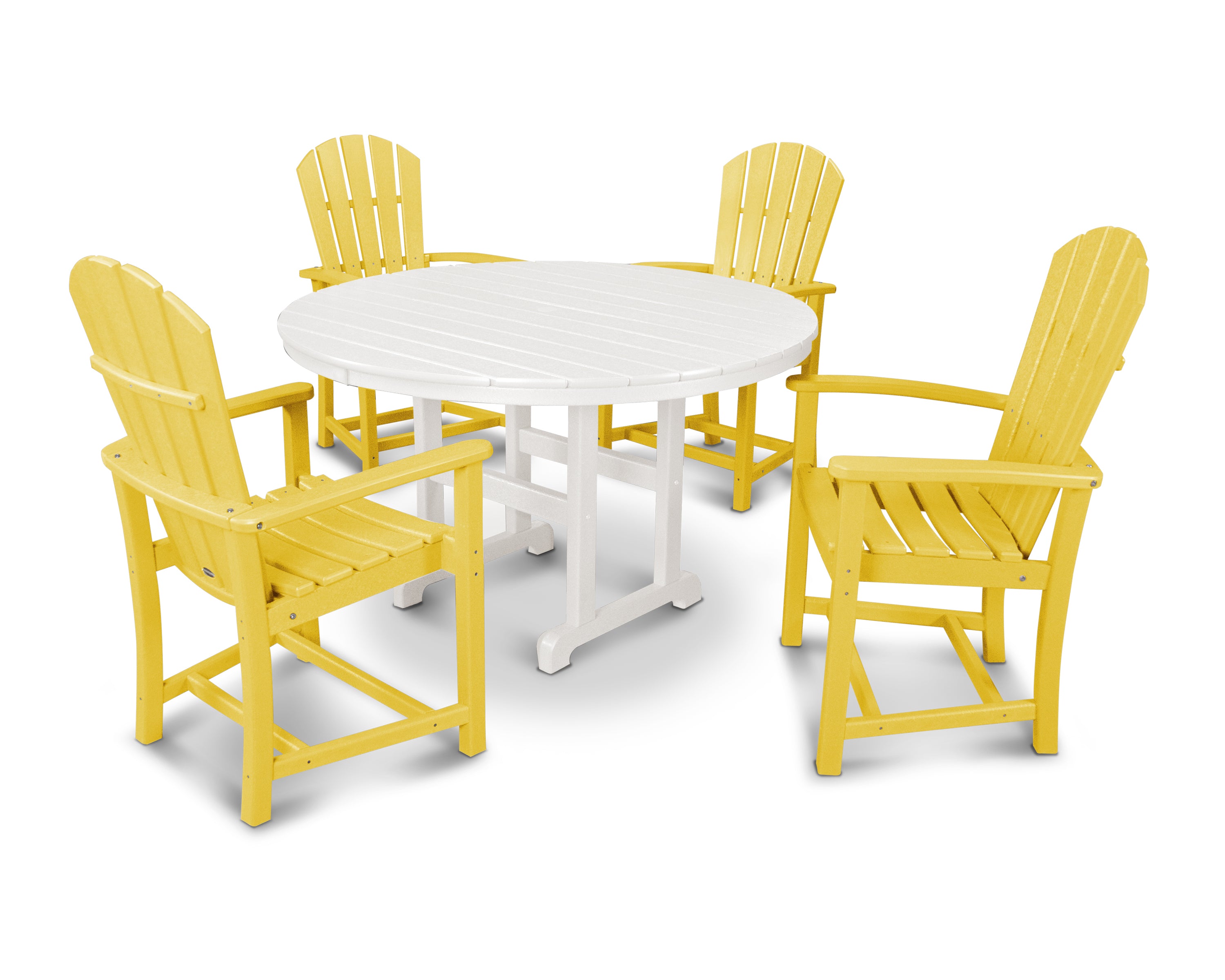 POLYWOOD® Palm Coast 5-Piece Round Farmhouse Dining Set in Lemon / White