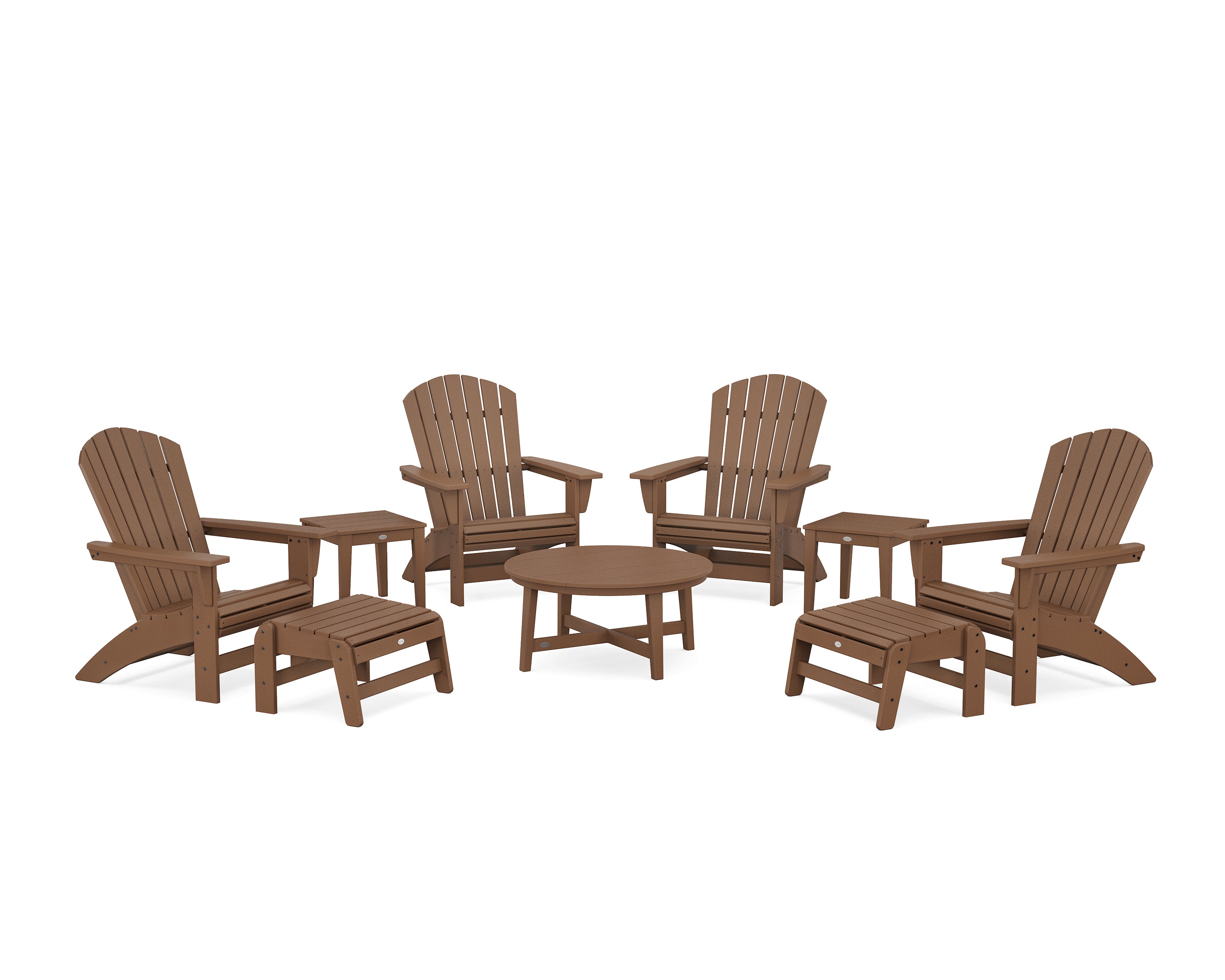 POLYWOOD Nautical Grand Adirondack 9-Piece Conversation Set in Teak
