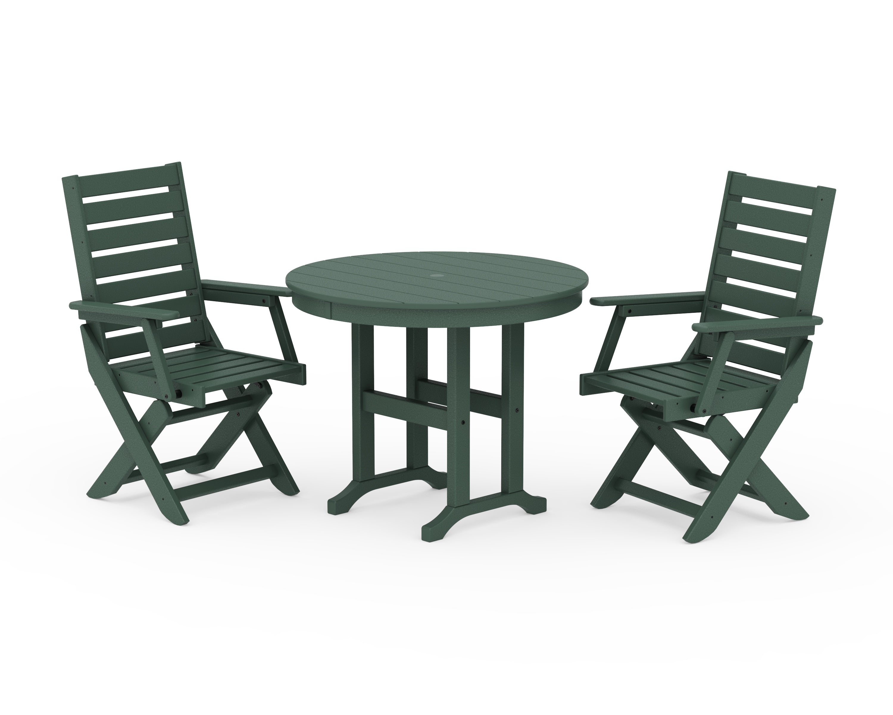 POLYWOOD Captain Folding Chair 3-Piece Round Dining Set in Green