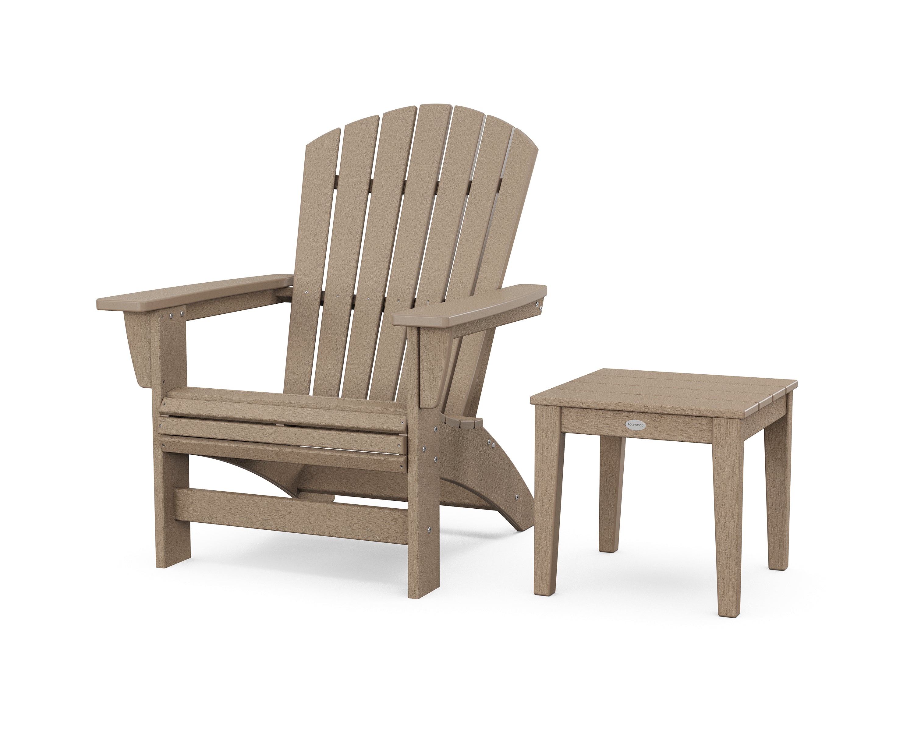 POLYWOOD Nautical Grand Adirondack Chair with Side Table in Vintage Sahara