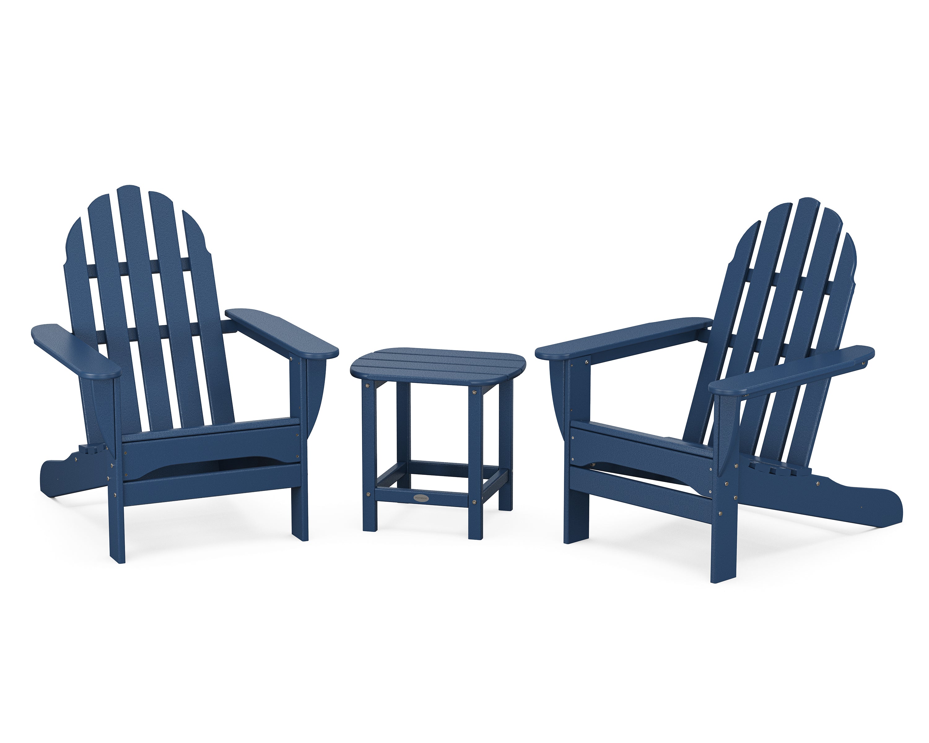 POLYWOOD Classic Adirondack 3-Piece Set with South Beach 18" Side Table in Navy