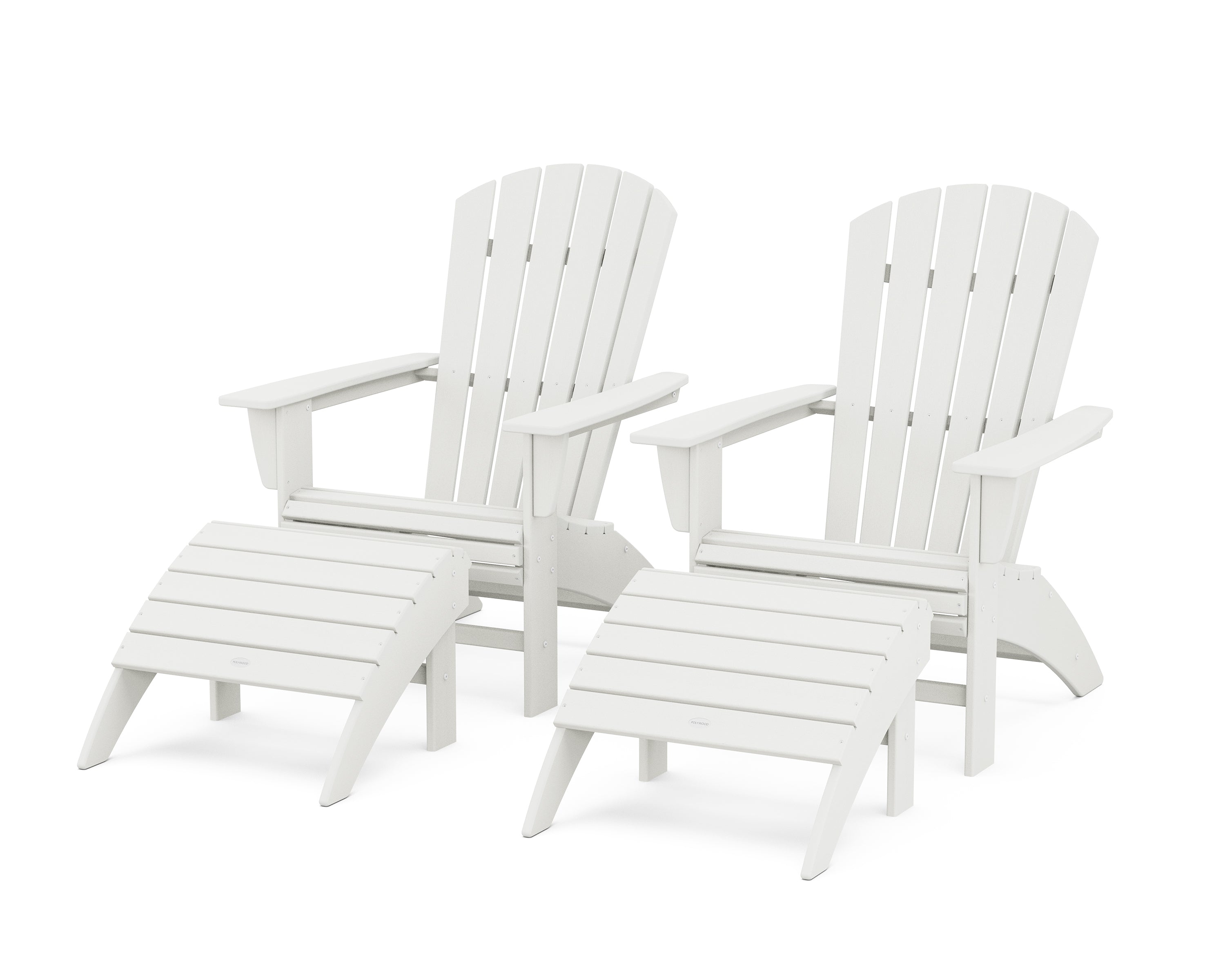 POLYWOOD® Nautical Curveback Adirondack Chair 4-Piece Set with Ottomans in Vintage White