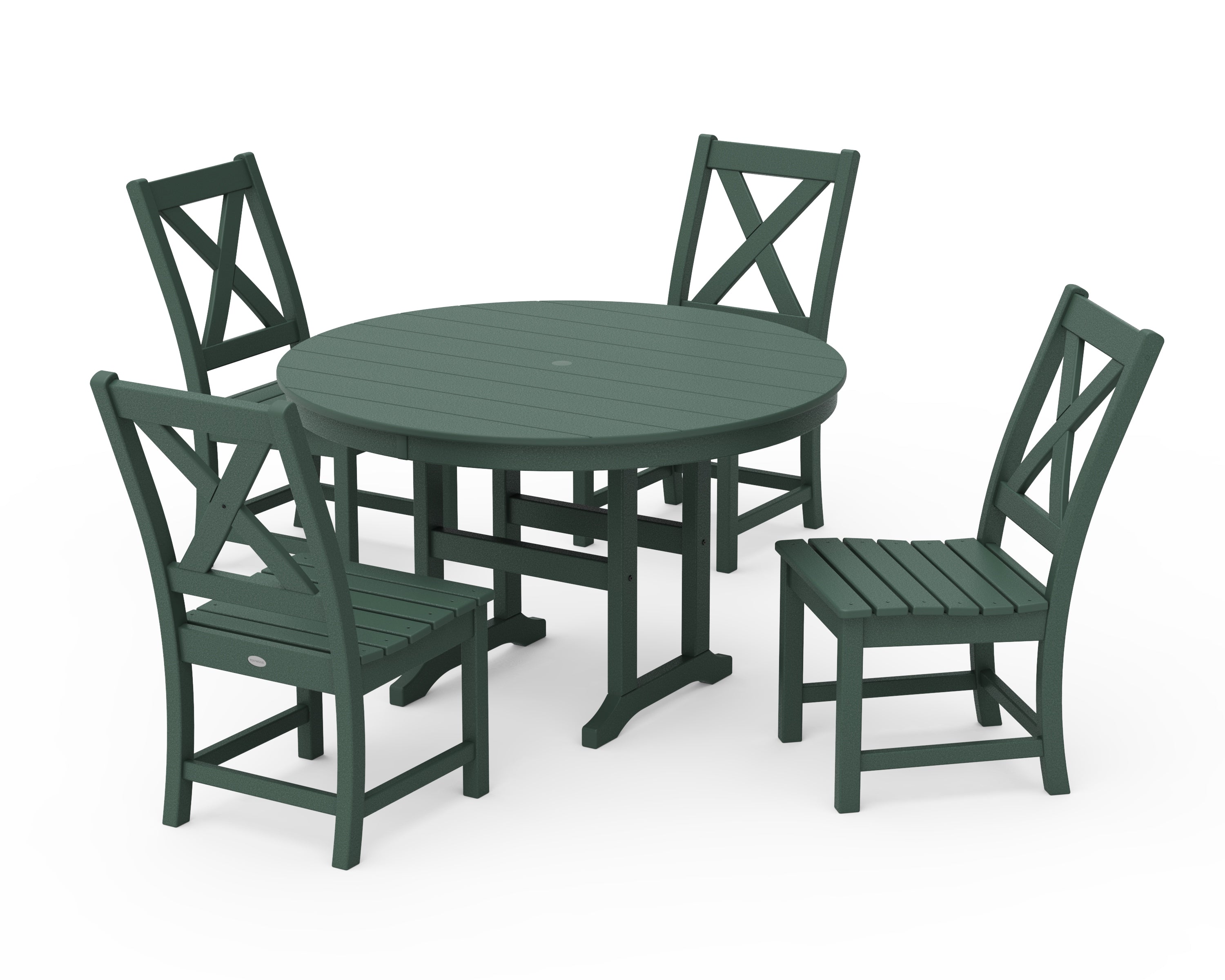 POLYWOOD Braxton Side Chair 5-Piece Round Dining Set in Green