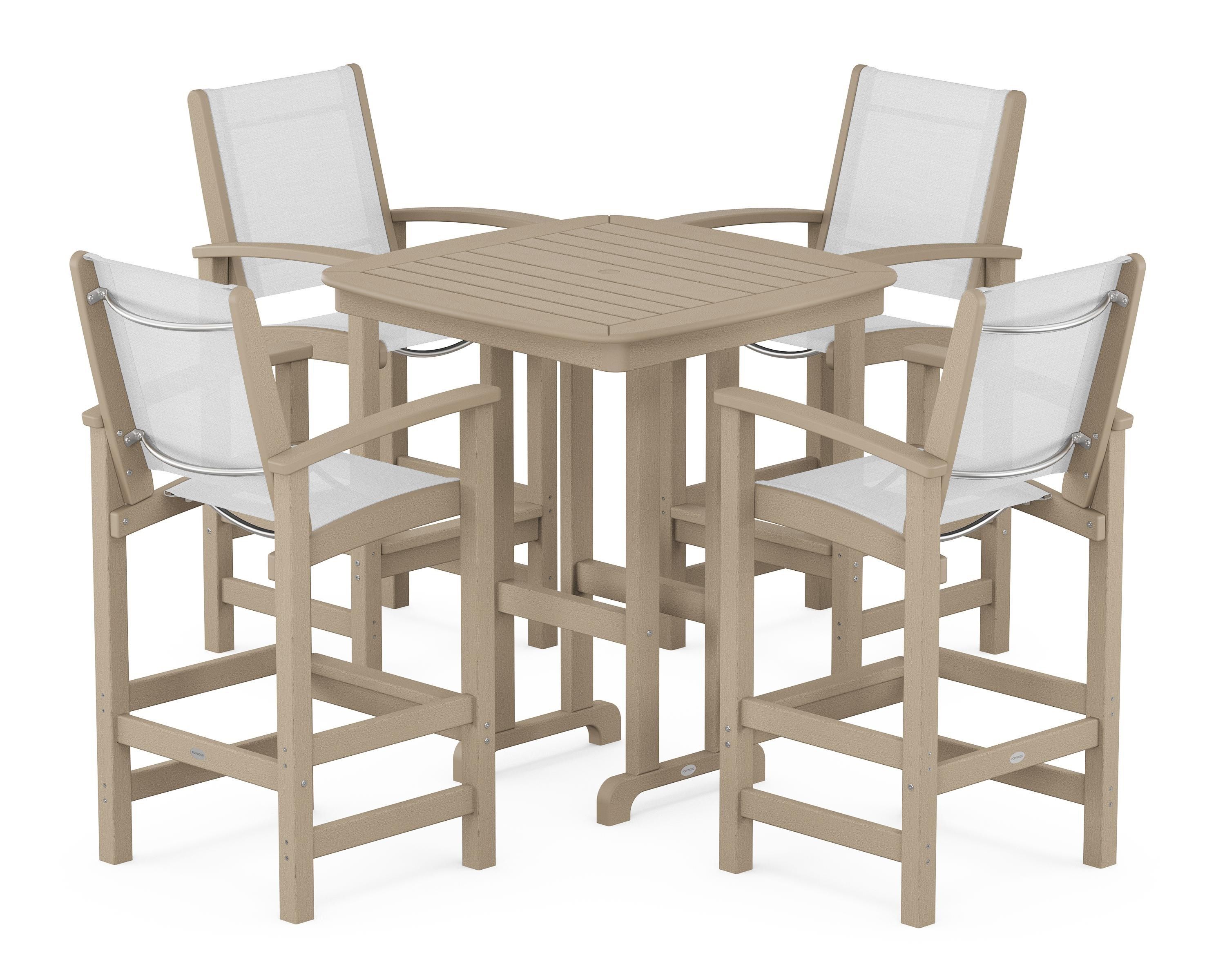 POLYWOOD Coastal 5-Piece Bar Set in Vintage Sahara / White Sling